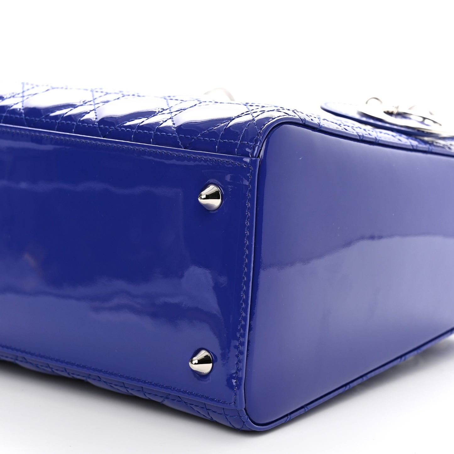 Patent Cannage Medium Lady Dior Blue
