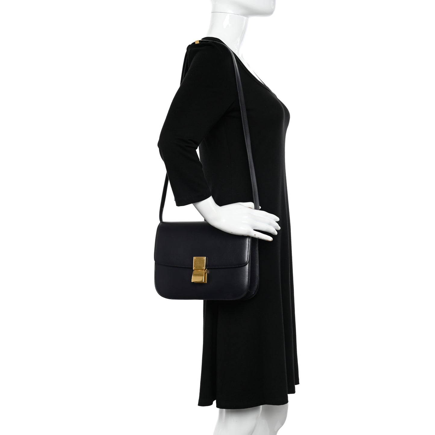 Box Calfskin Medium Classic Box Flap Bag Navy