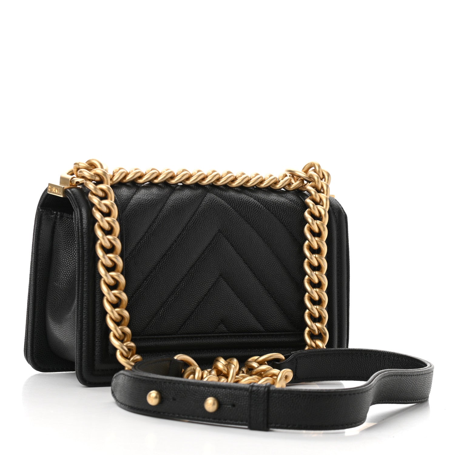 Chanel Caviar Chevron Quilted Small Boy Flap Black 3 of 11