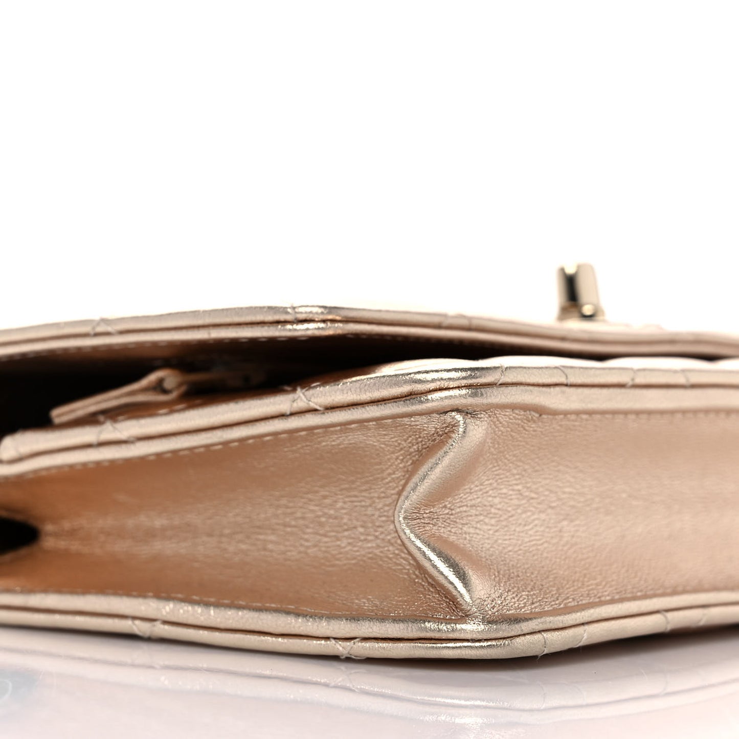Metallic Lambskin Quilted Trendy CC Wallet On Chain WOC Gold