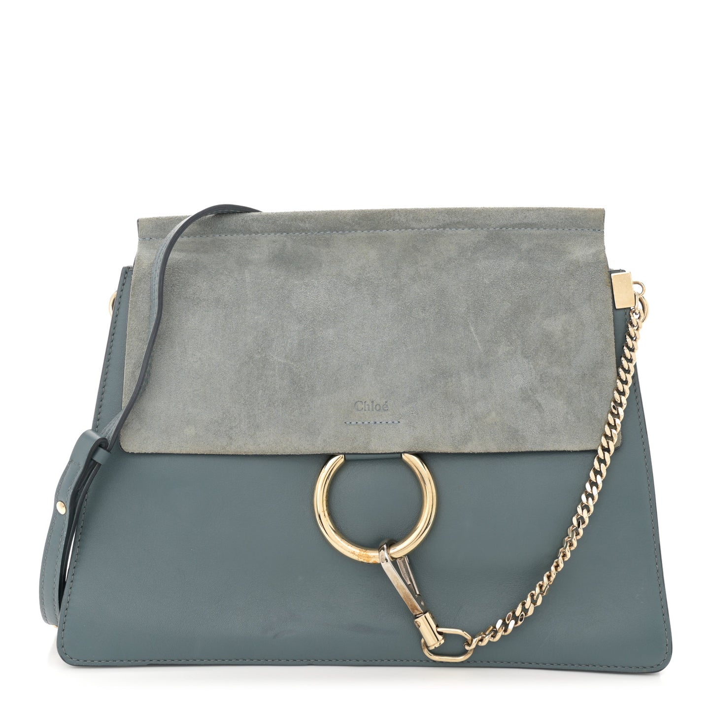 Calfskin Suede Medium Faye Shoulder Bag Ash Blue