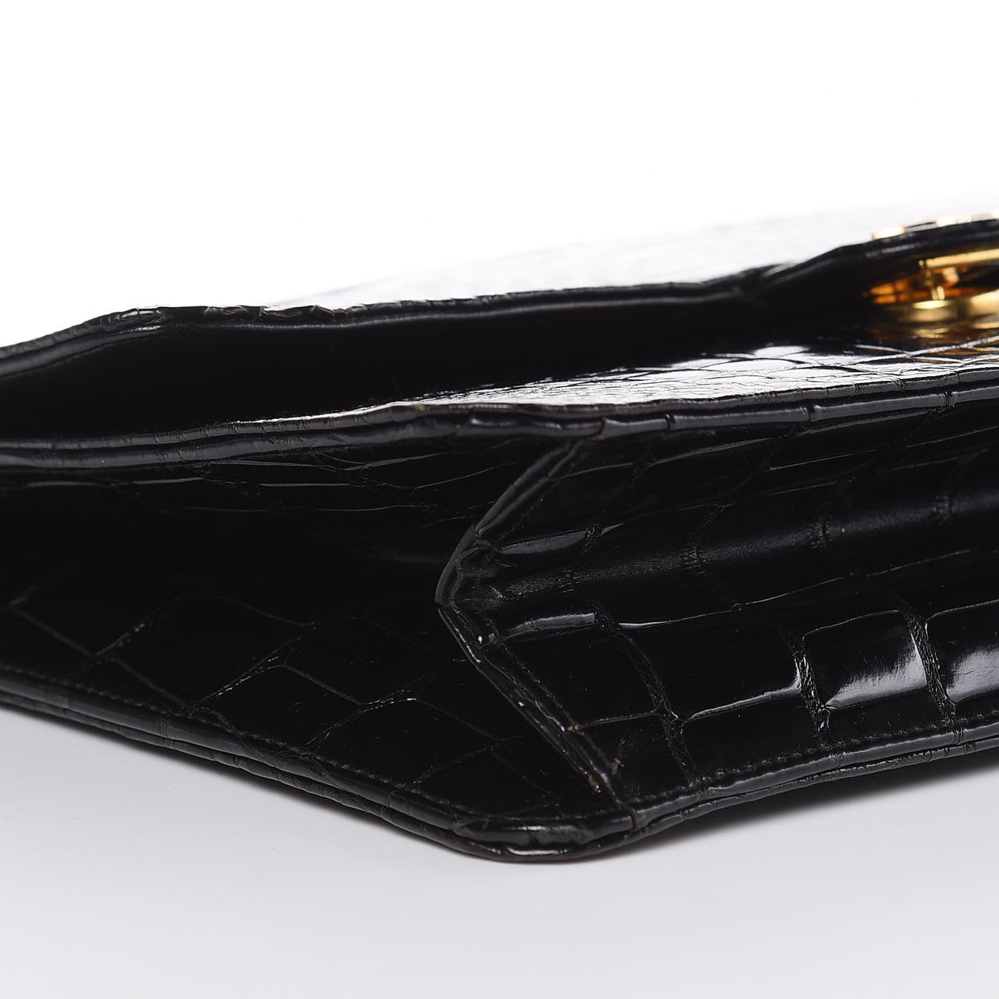 Shiny Crocodile Small Single Flap Black