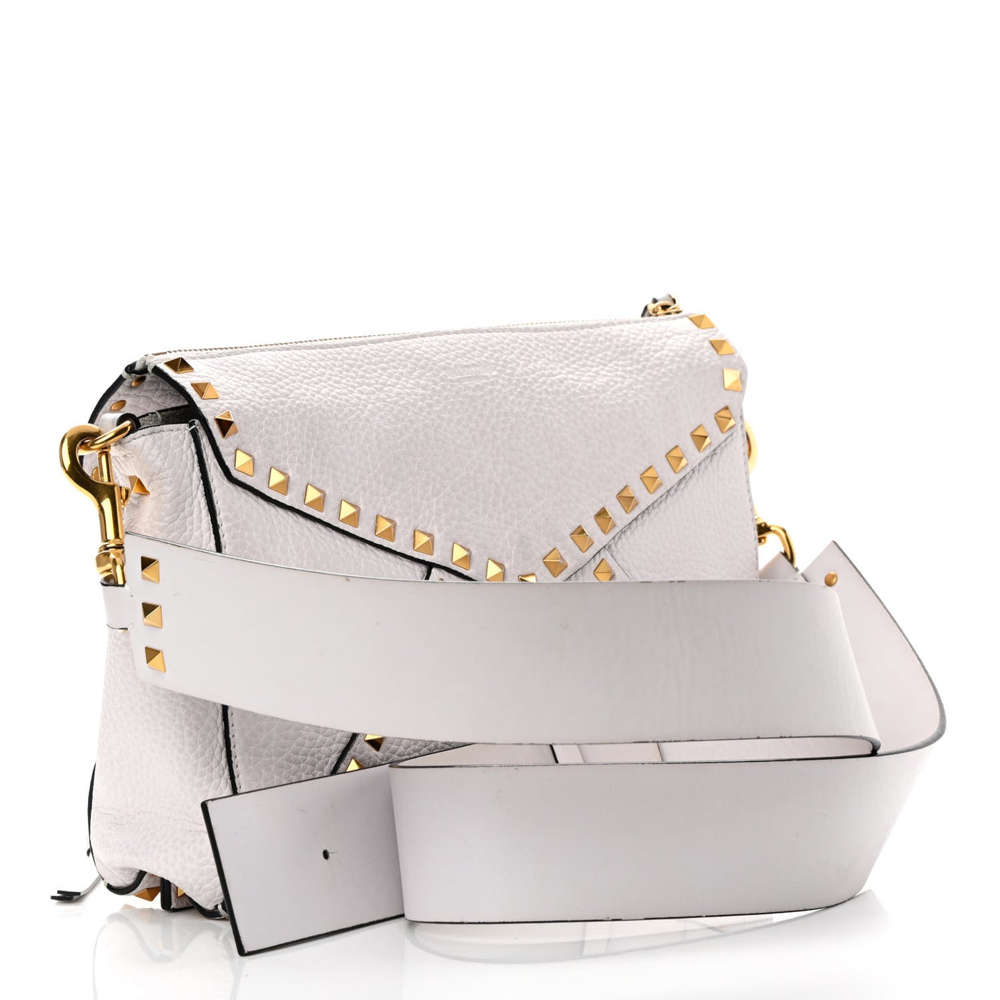 Pebbled Calfskin Medium Rockstud Hype Shoulder Bag White