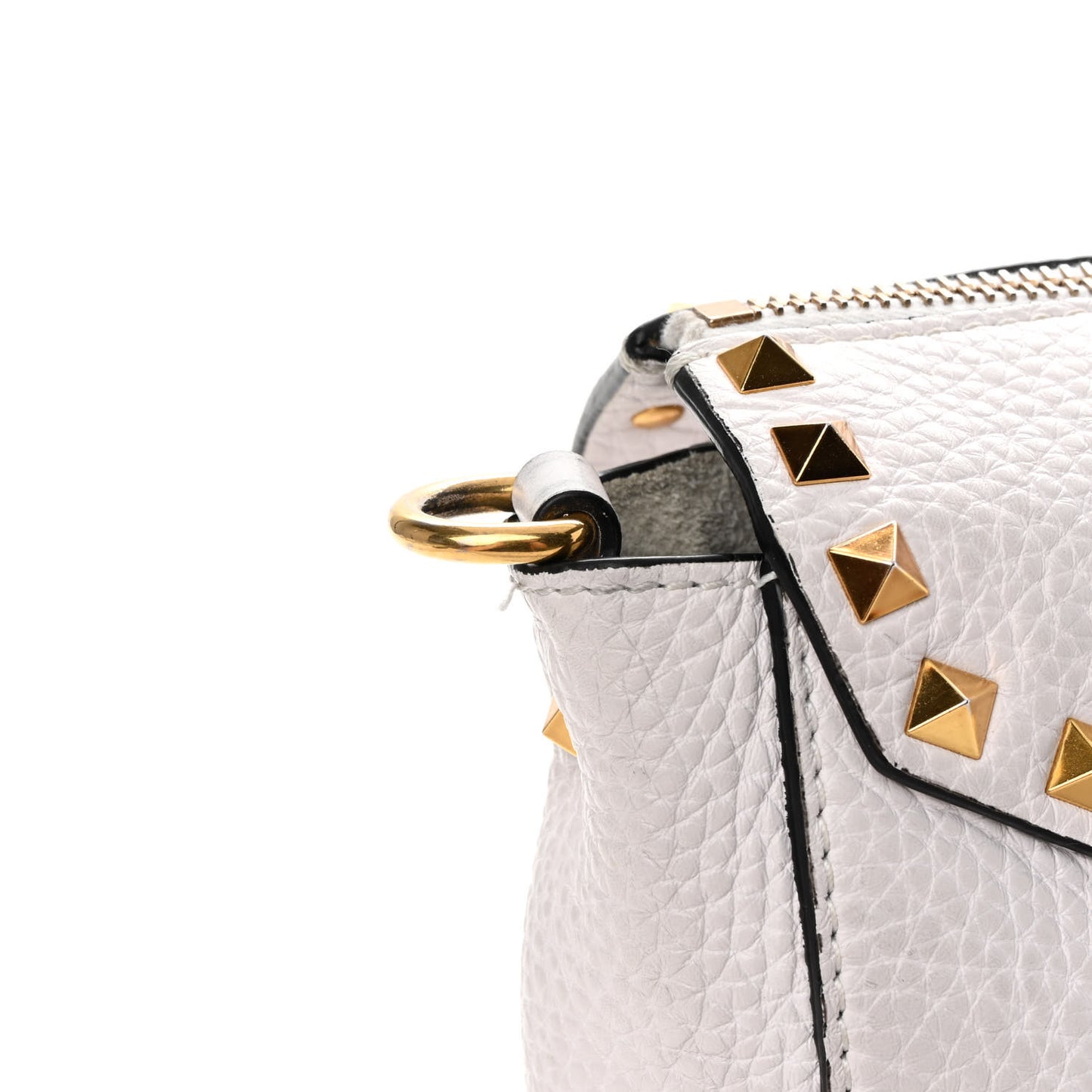Pebbled Calfskin Medium Rockstud Hype Shoulder Bag White