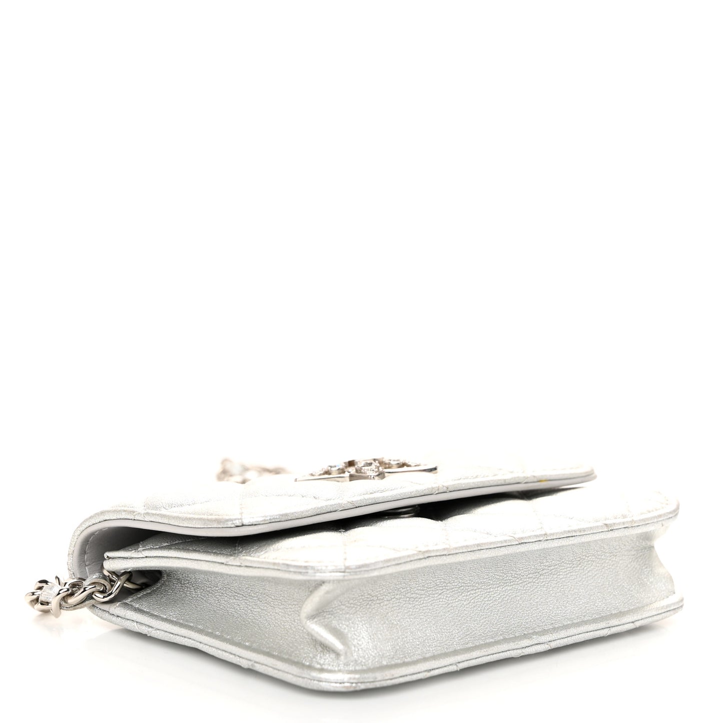 Metallic Lambskin Crystal Quilted Star Chain Belt Bag Silver