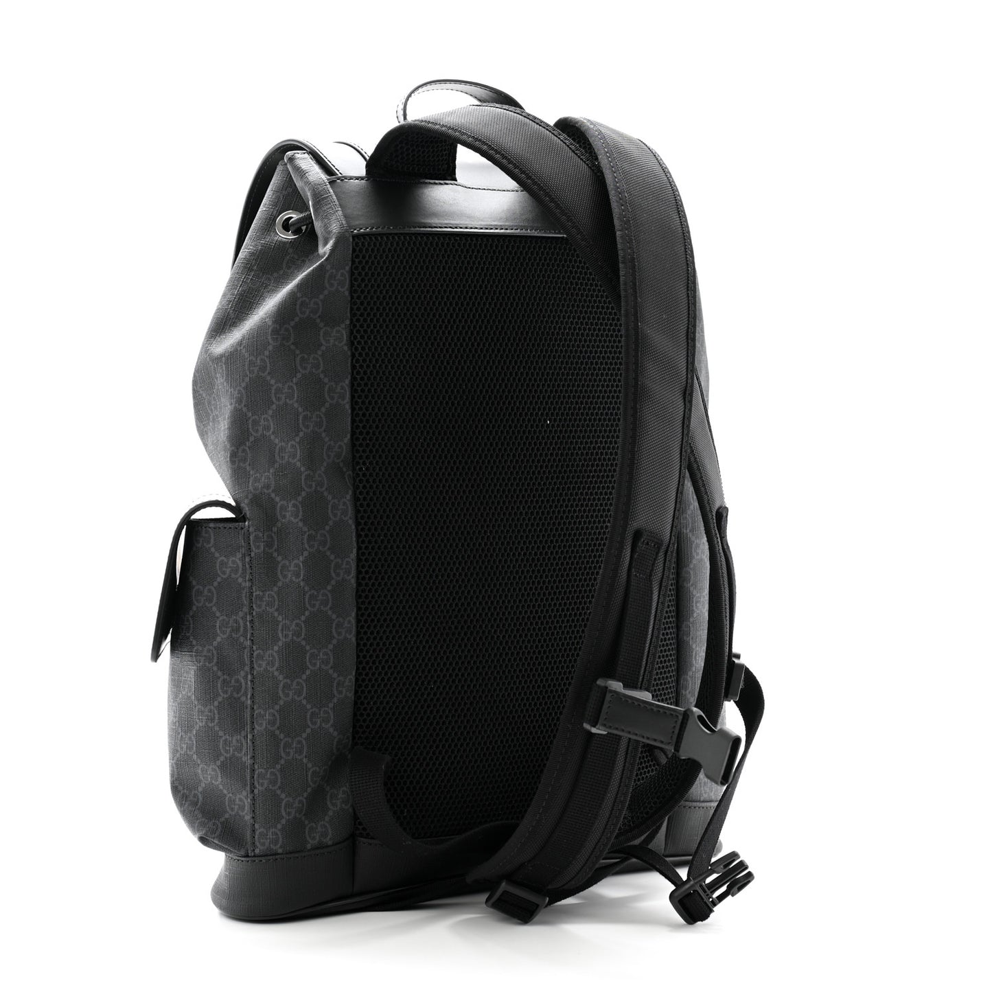 Soft GG Supreme Monogram Calfskin Web Double Buckle Backpack Black