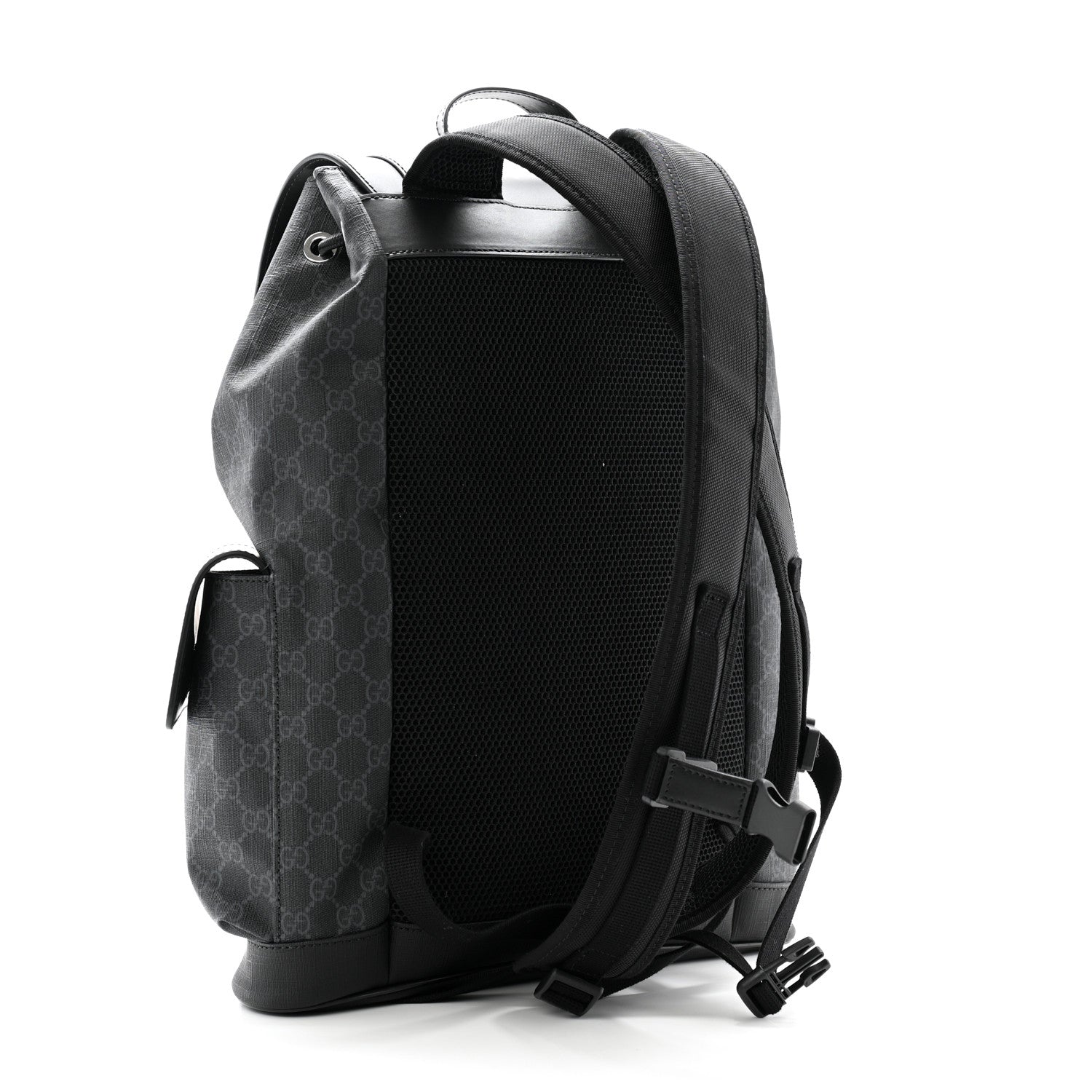 Gucci Soft GG Supreme Monogram Calfskin Web Double Buckle Backpack Black 3 of 10