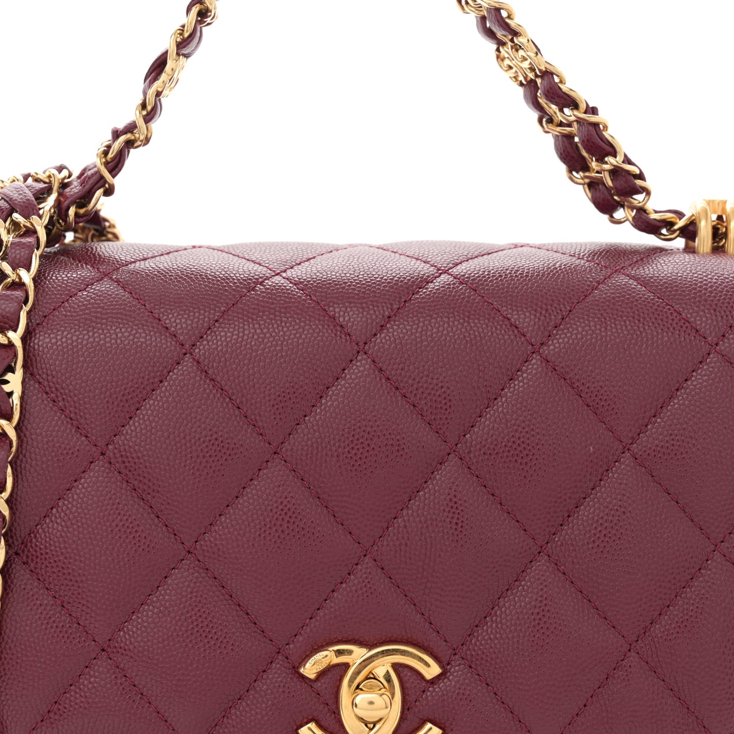 Caviar Quilted Coco First Flap Burgundy
