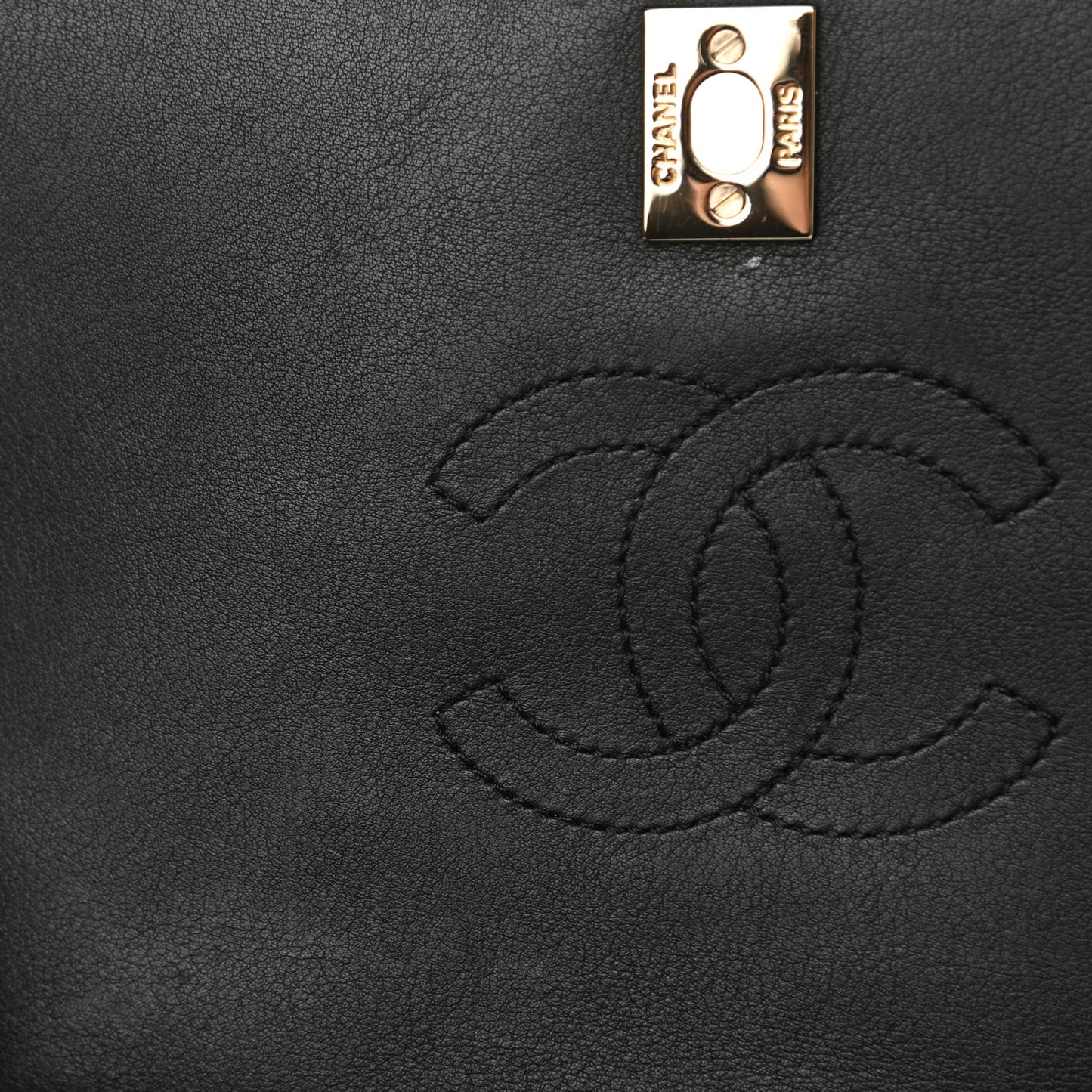 Calfskin Chevron Quilted Mini Statement Flap Black