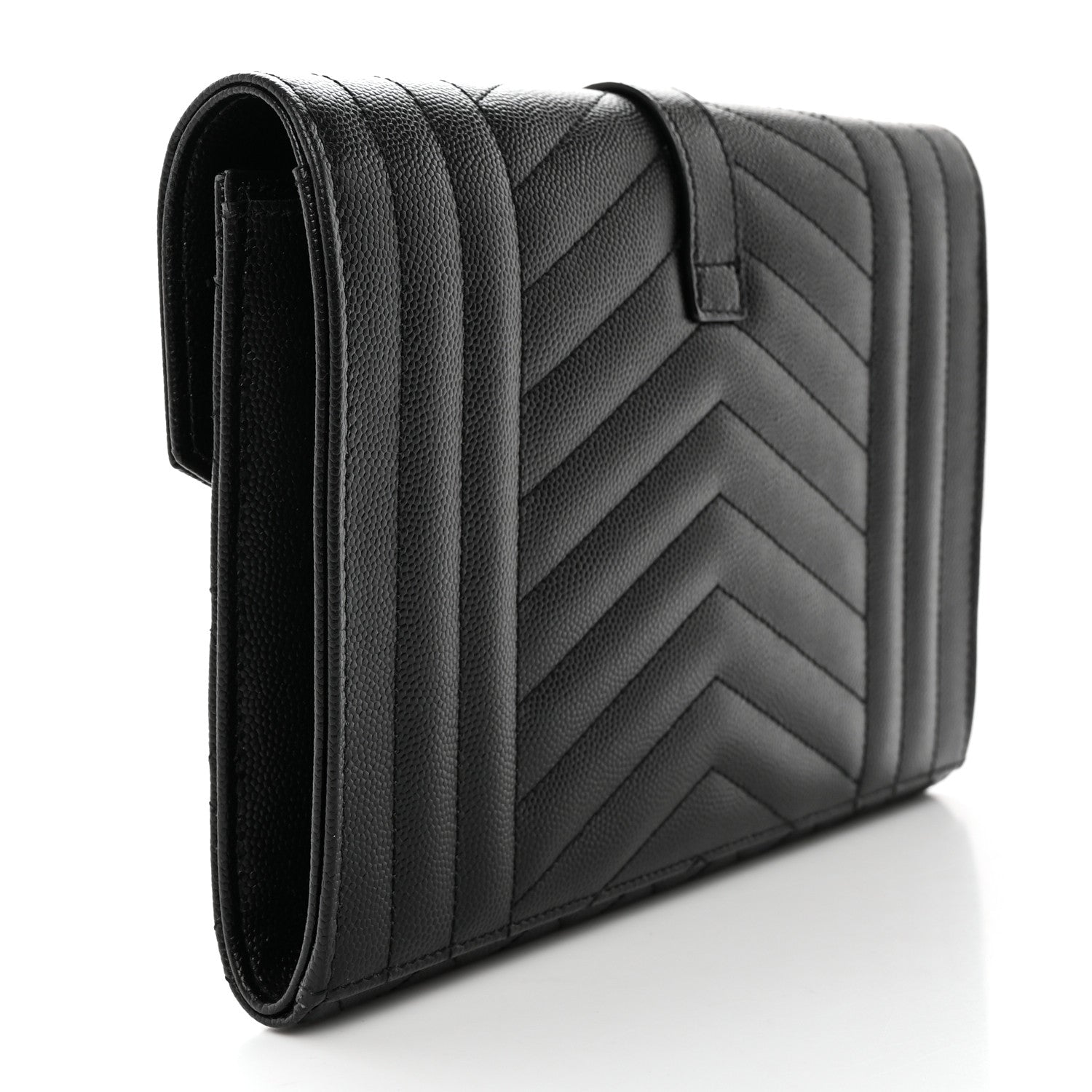 Saint Laurent Grain De Poudre Textured Mixed Matelasse Triquilt Monogram Clutch Black 3 of 11