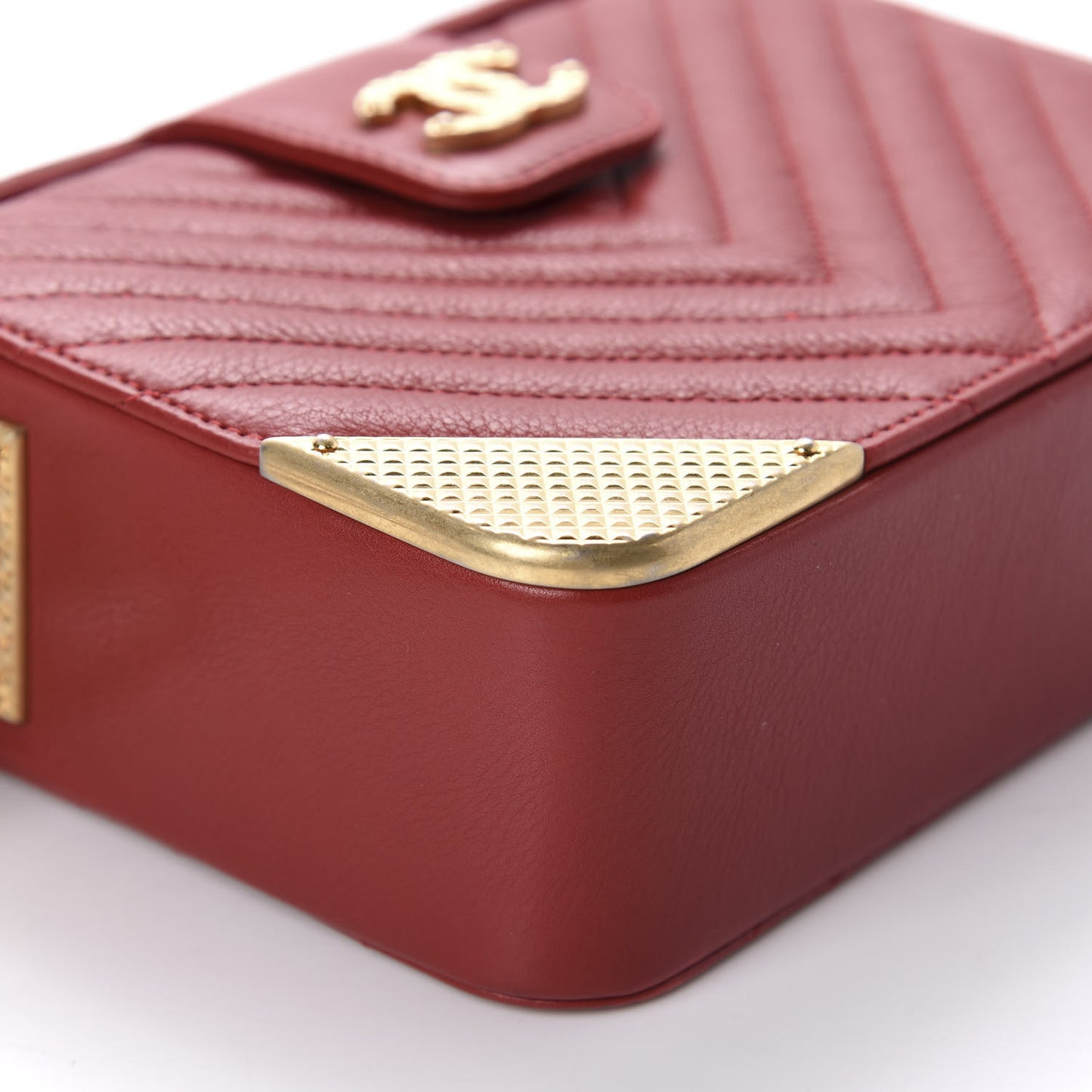 Calfskin Chevron Quilted Rock The Corner Minaudiere Bag Red