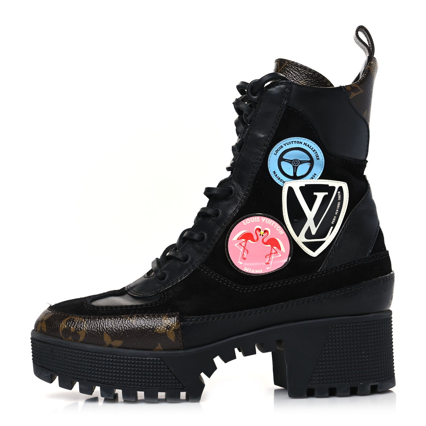 Suede Calfskin Monogram World Tour Platform Desert Boots 36.5 Black