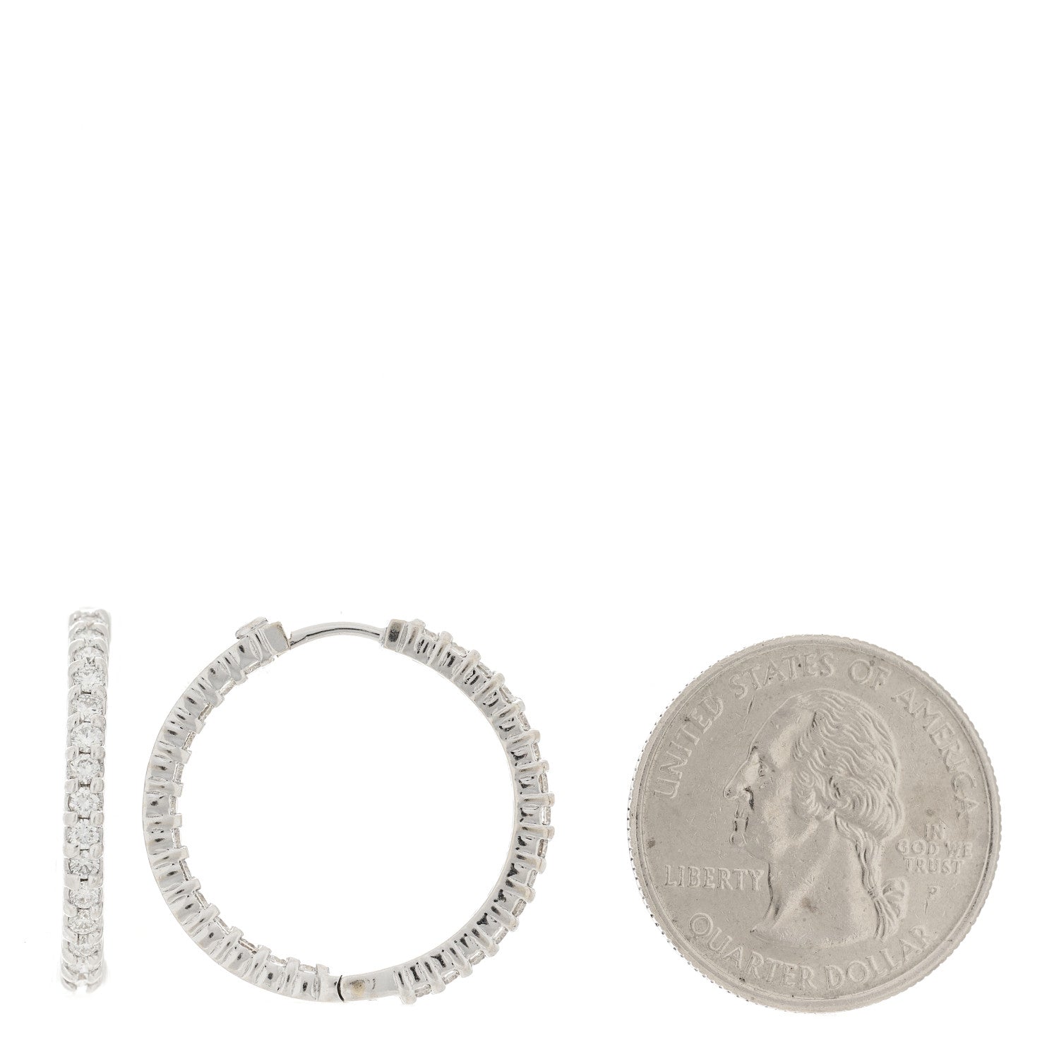 Roberto Coin 18K White Gold Diamond Small Inside Outside Hoop Earrings 2 of 4