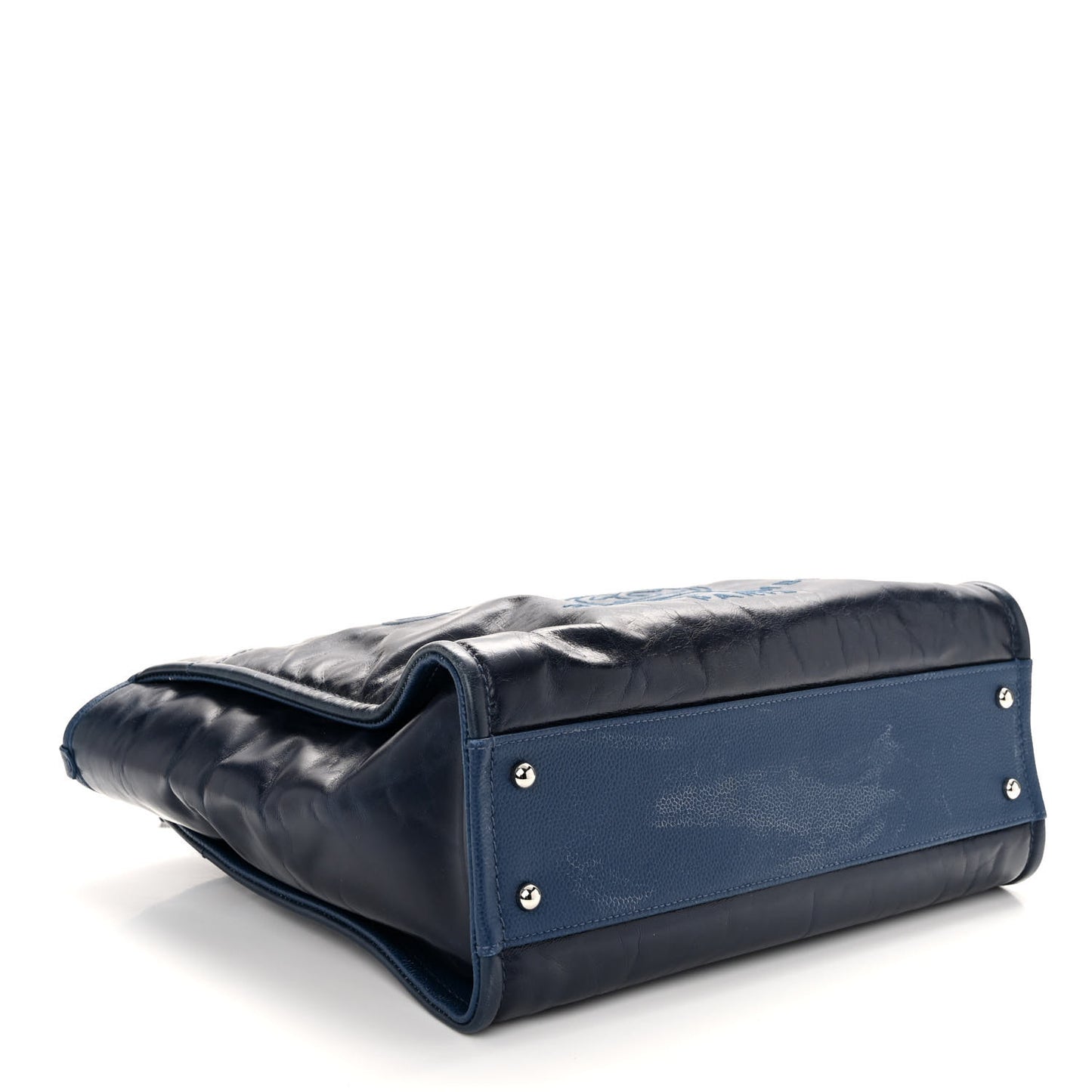 Glazed Calfskin Small Deauville Tote Blue