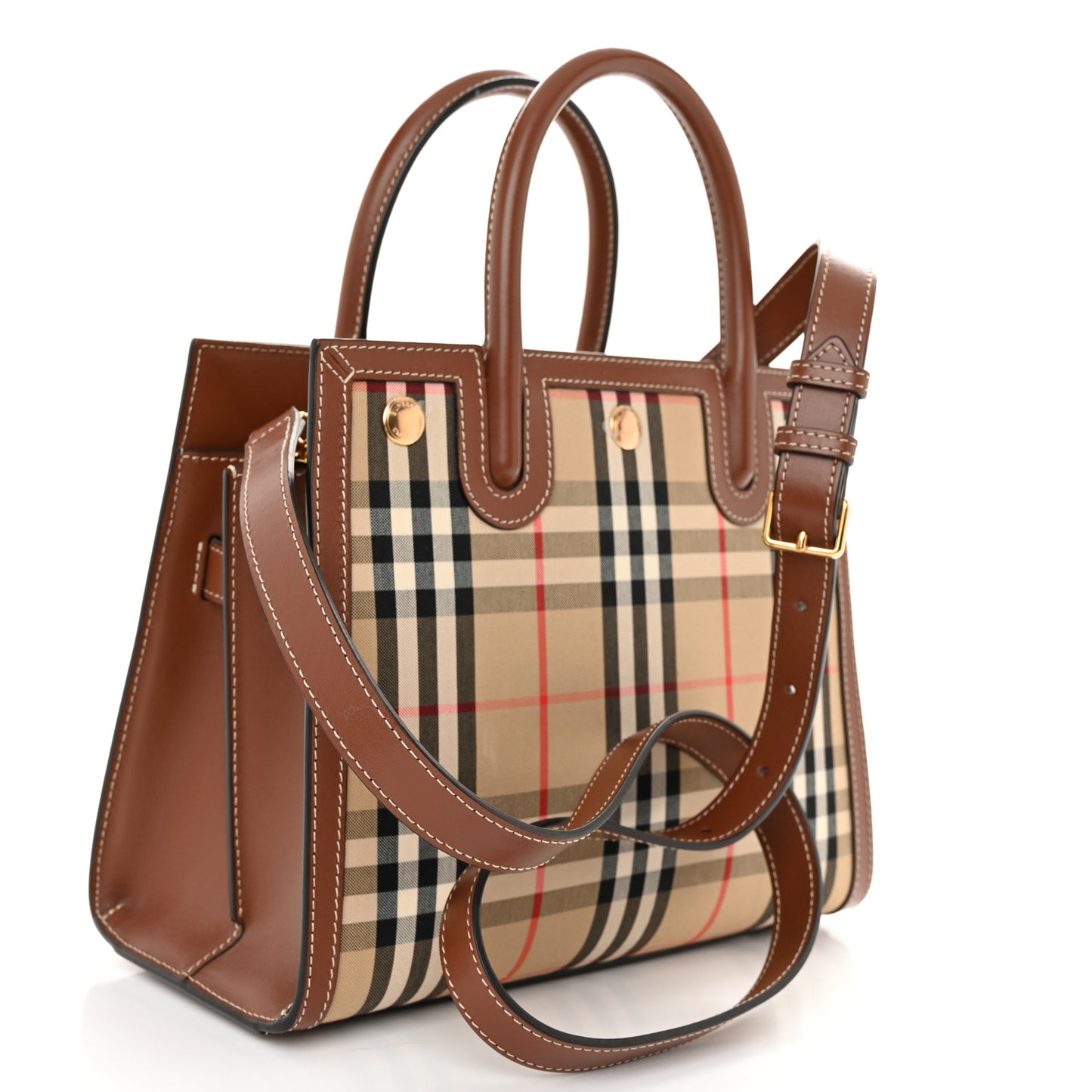 Calfskin Vintage Check Mini Two Handle Title Bag Archive Beige