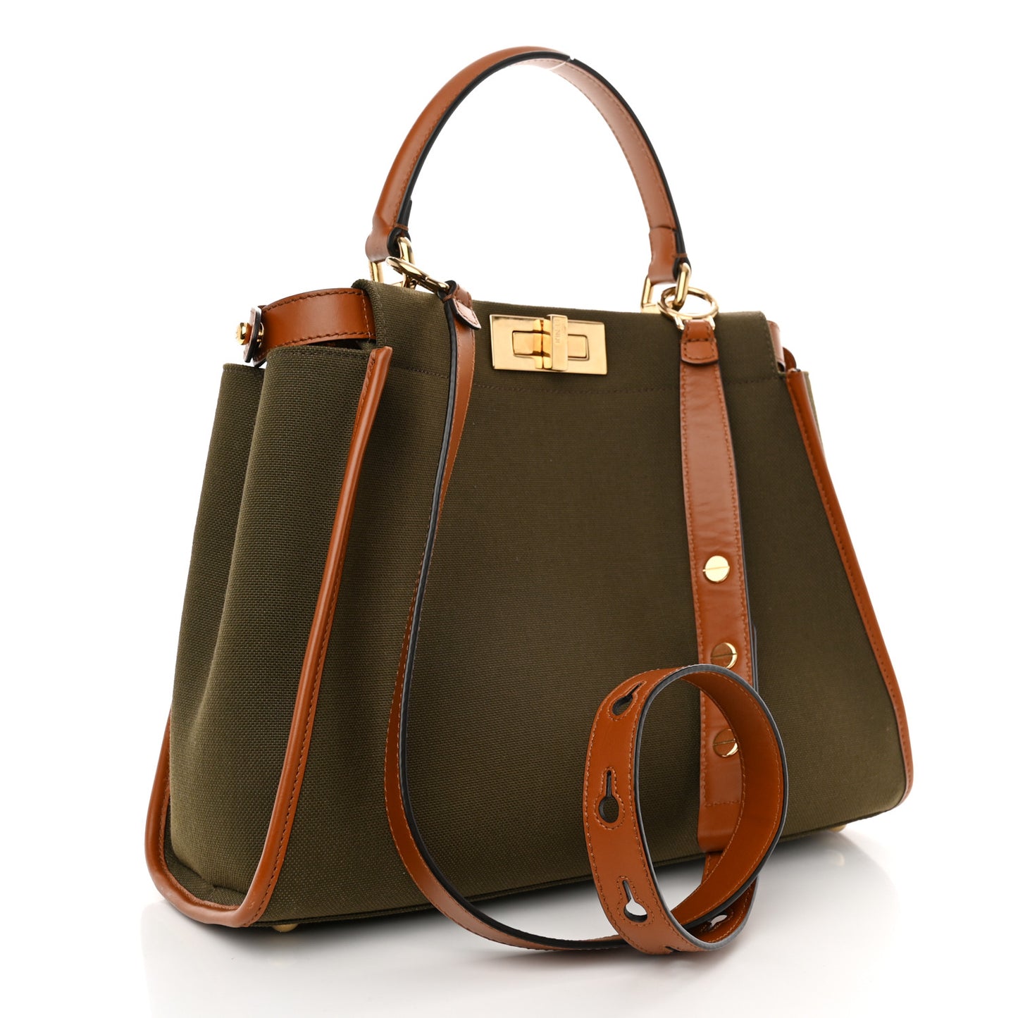 Canvas Calfskin Medium 3 Pocket Peekaboo Iconic Satchel Amazzonia Cuoio