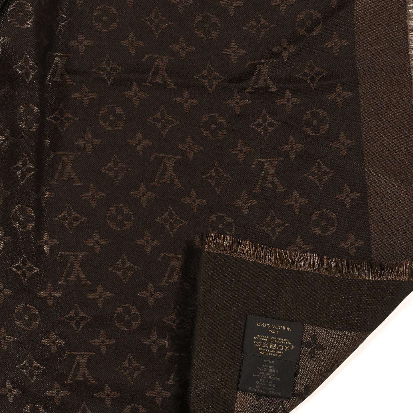 Silk Lurex Wool Monogram Shine Shawl Marron