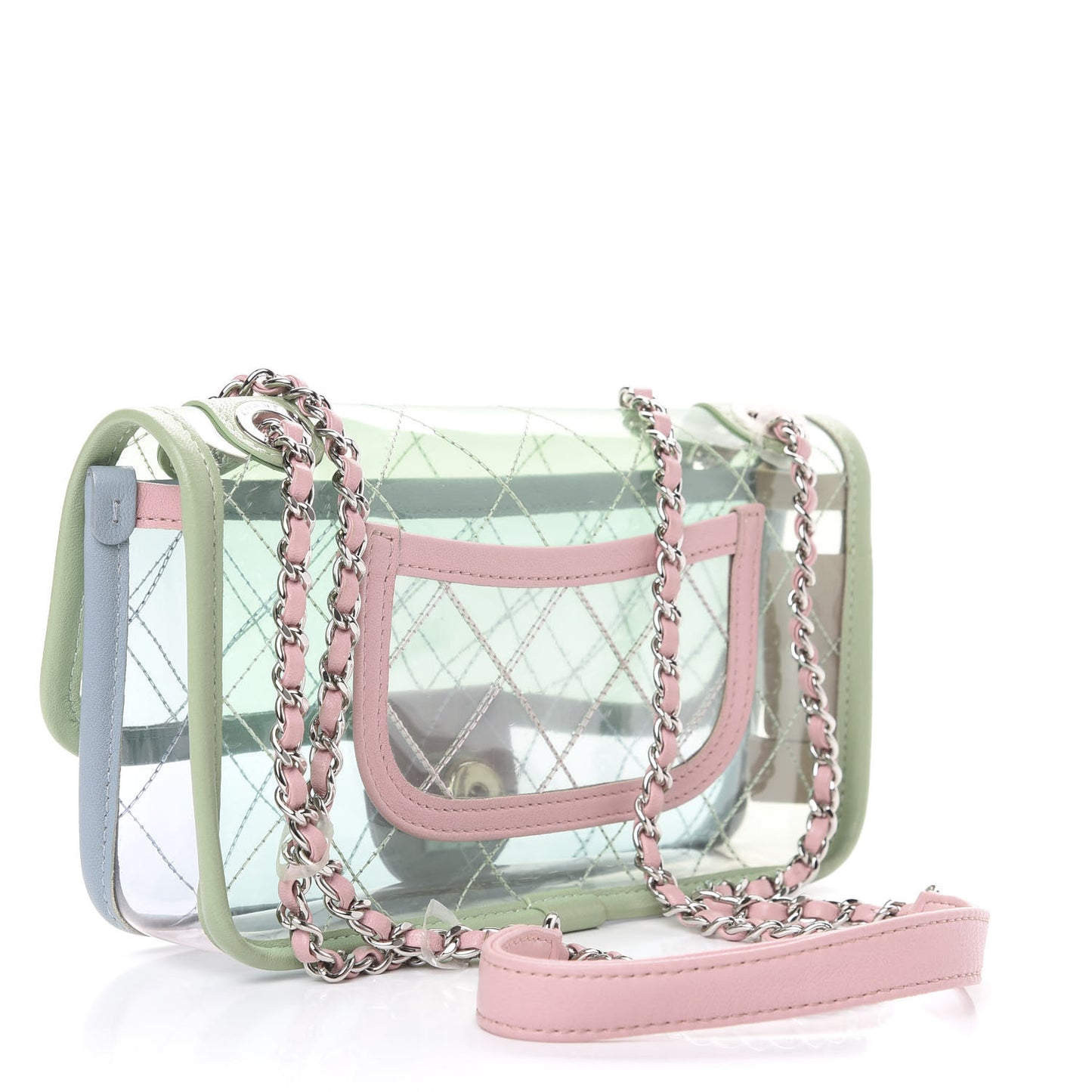 Lambskin PVC Quilted Mini Coco Splash Flap Blue Green
