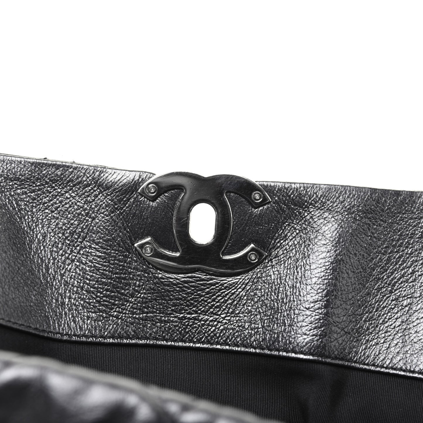 Metallic Crackled Calfskin Quilted Large Big Bang Hobo Black
