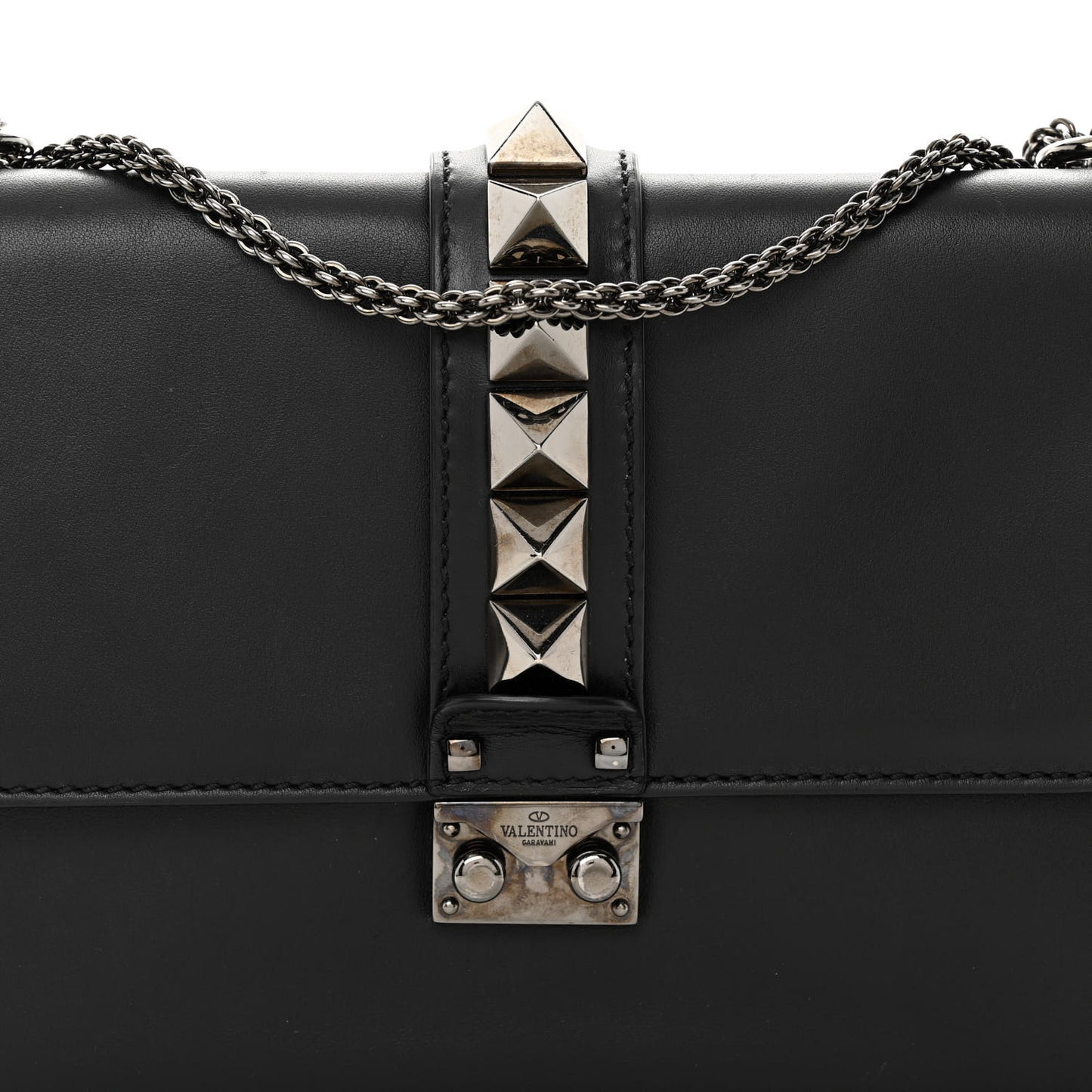 Vitello Medium Glam Lock Rockstud Flap Black