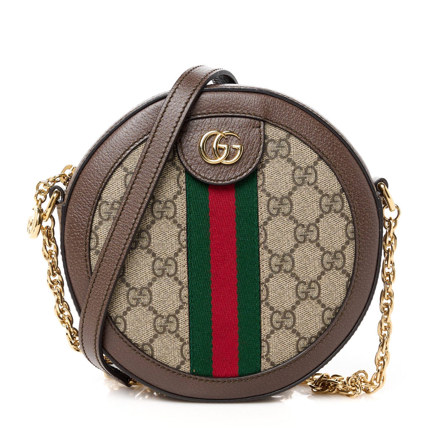 GG Supreme Monogram Web Mini Ophidia Round Shoulder Bag Brown