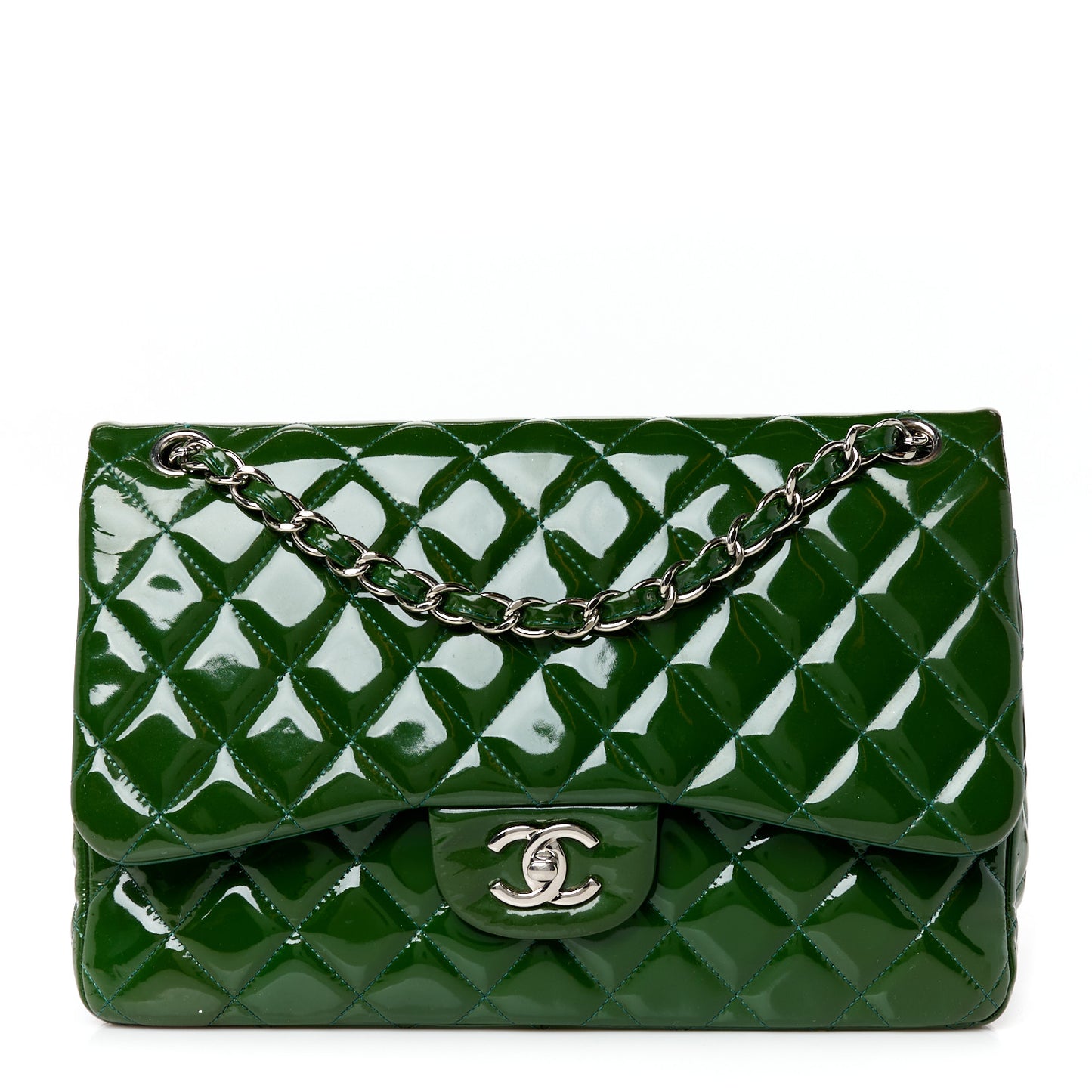 Patent Quilted Jumbo Double Flap Green