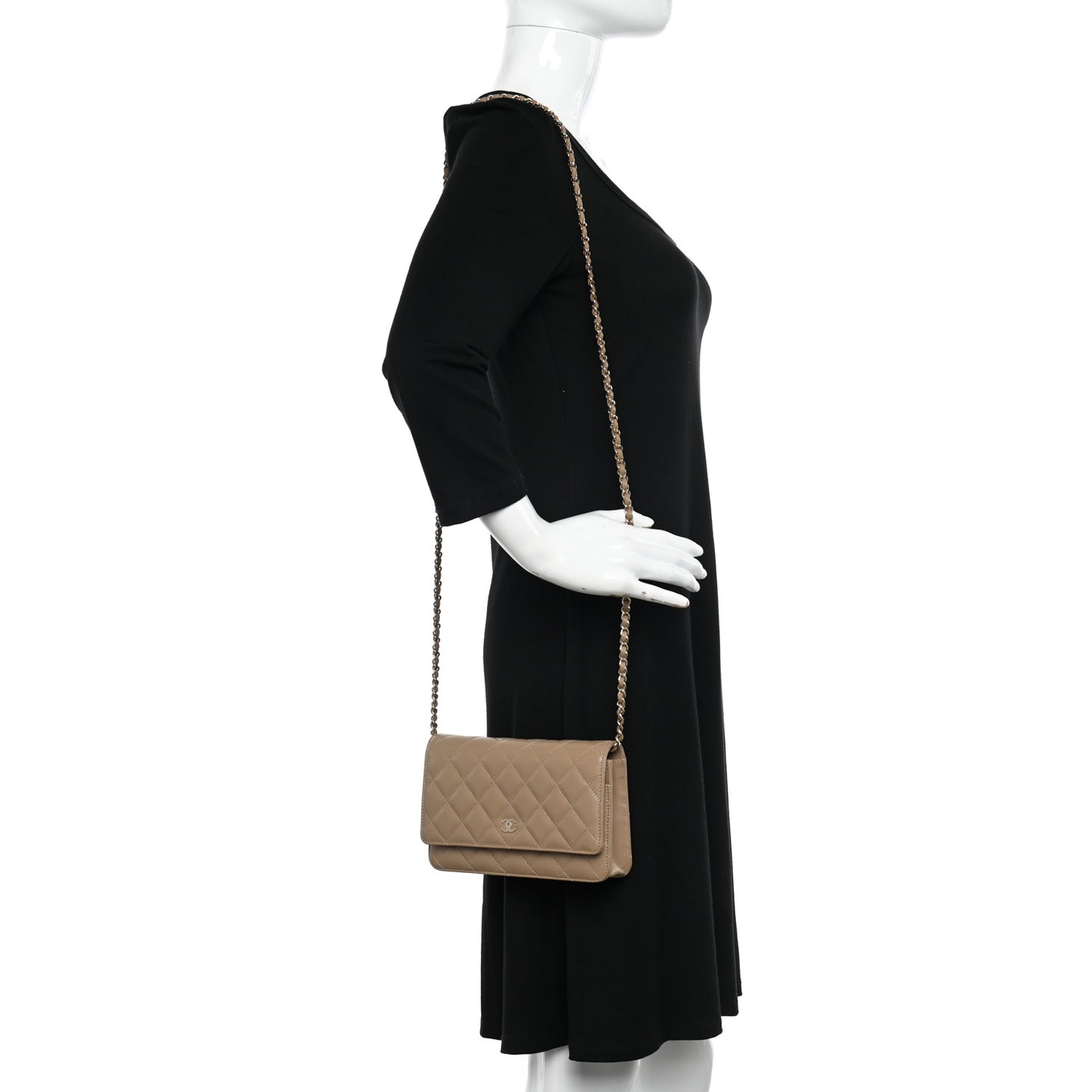 Caviar Quilted Wallet on Chain WOC Dark Beige