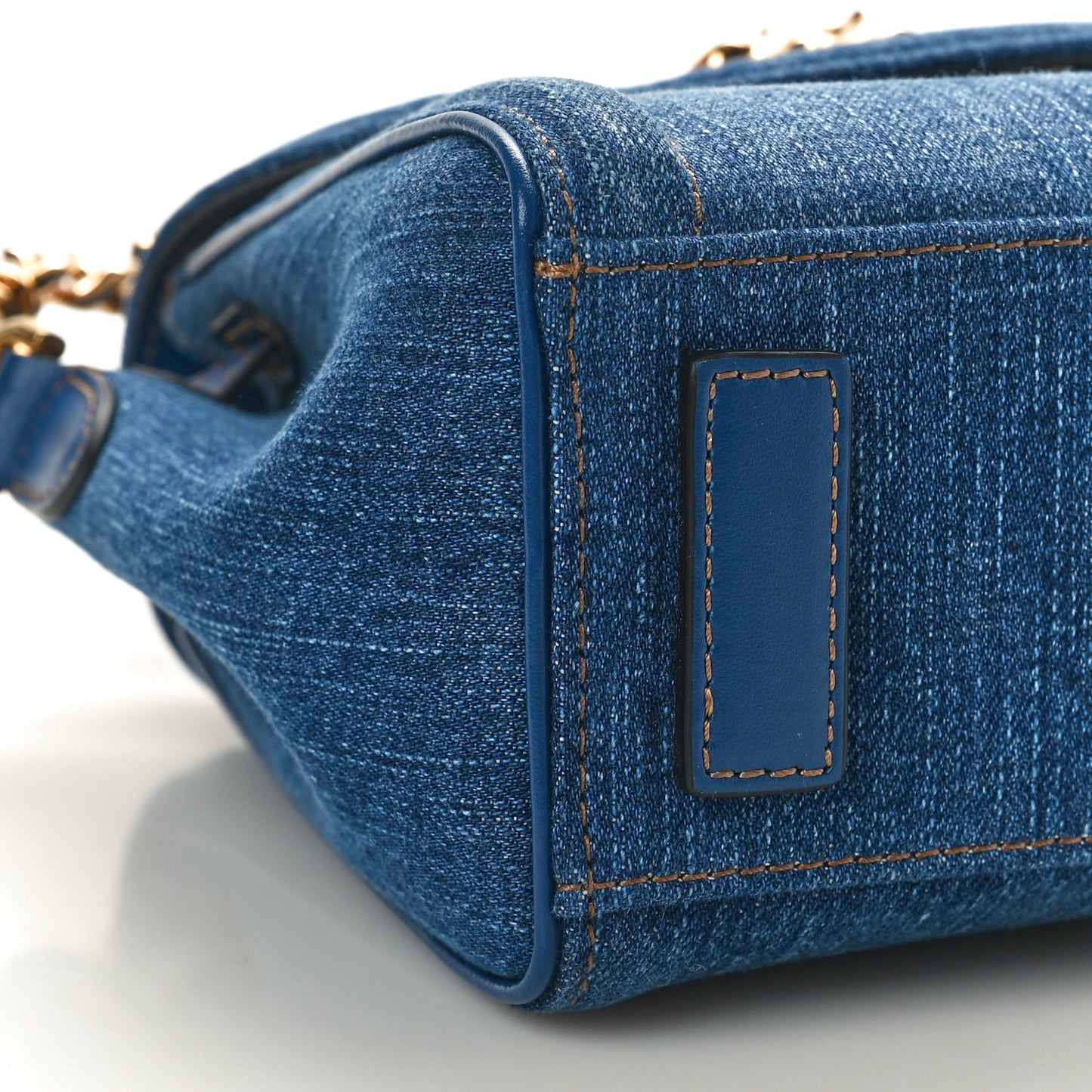 Denim Small La Medusa Chain Top Handle Bag Navy Blue
