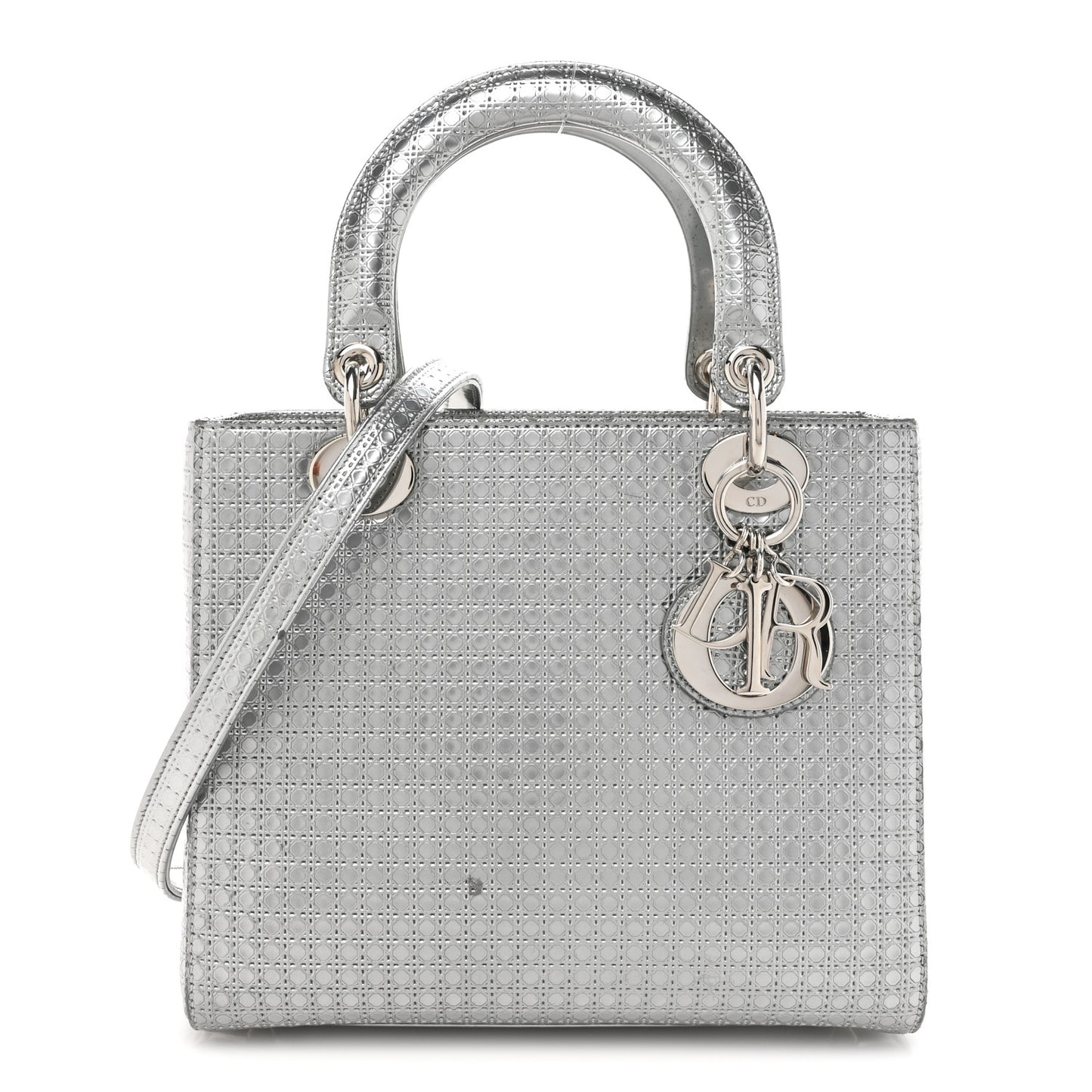 Metallic Patent Micro-Cannage Medium Lady Dior Silver