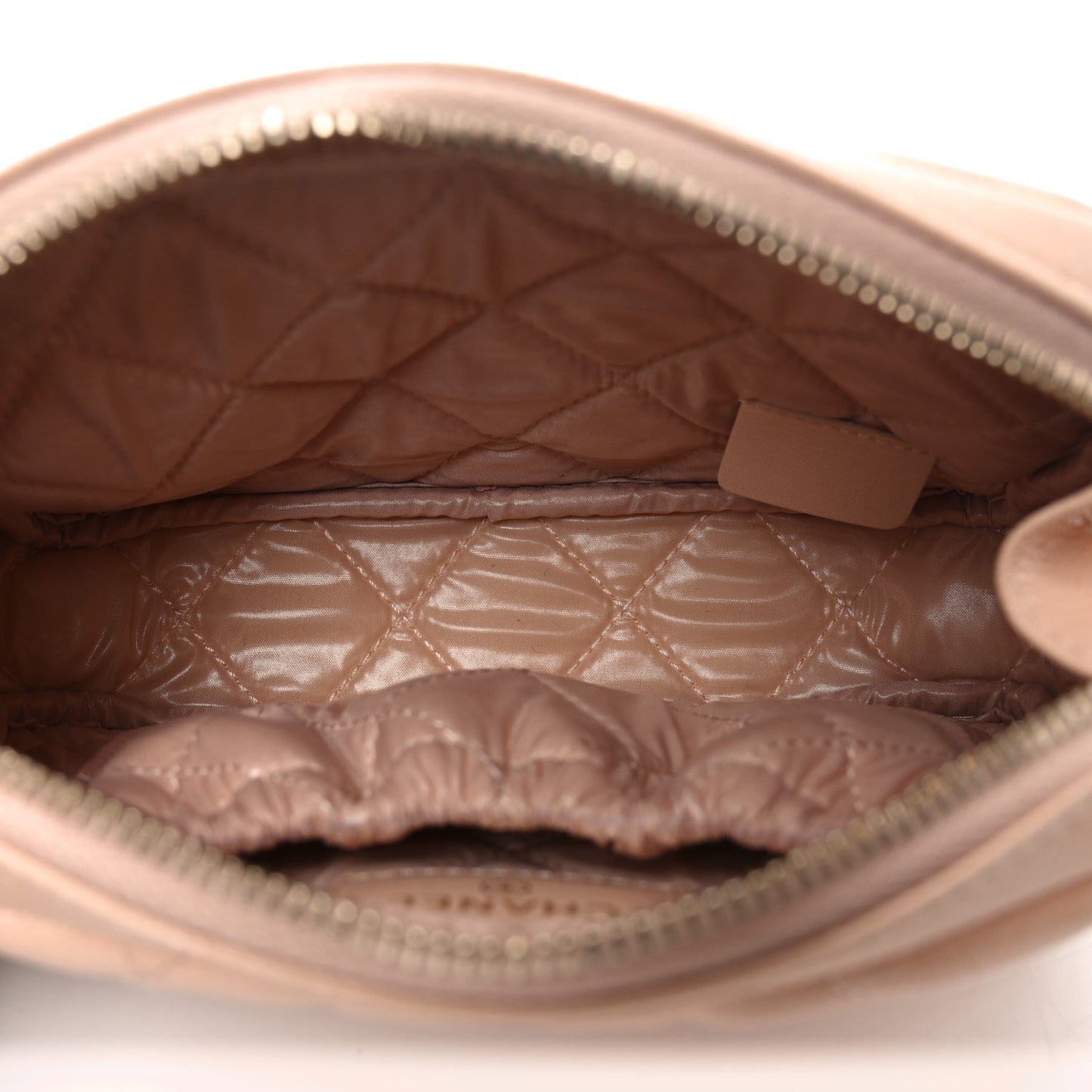 Caviar Quilted Small Curvy Pouch Cosmetic Case Light Beige