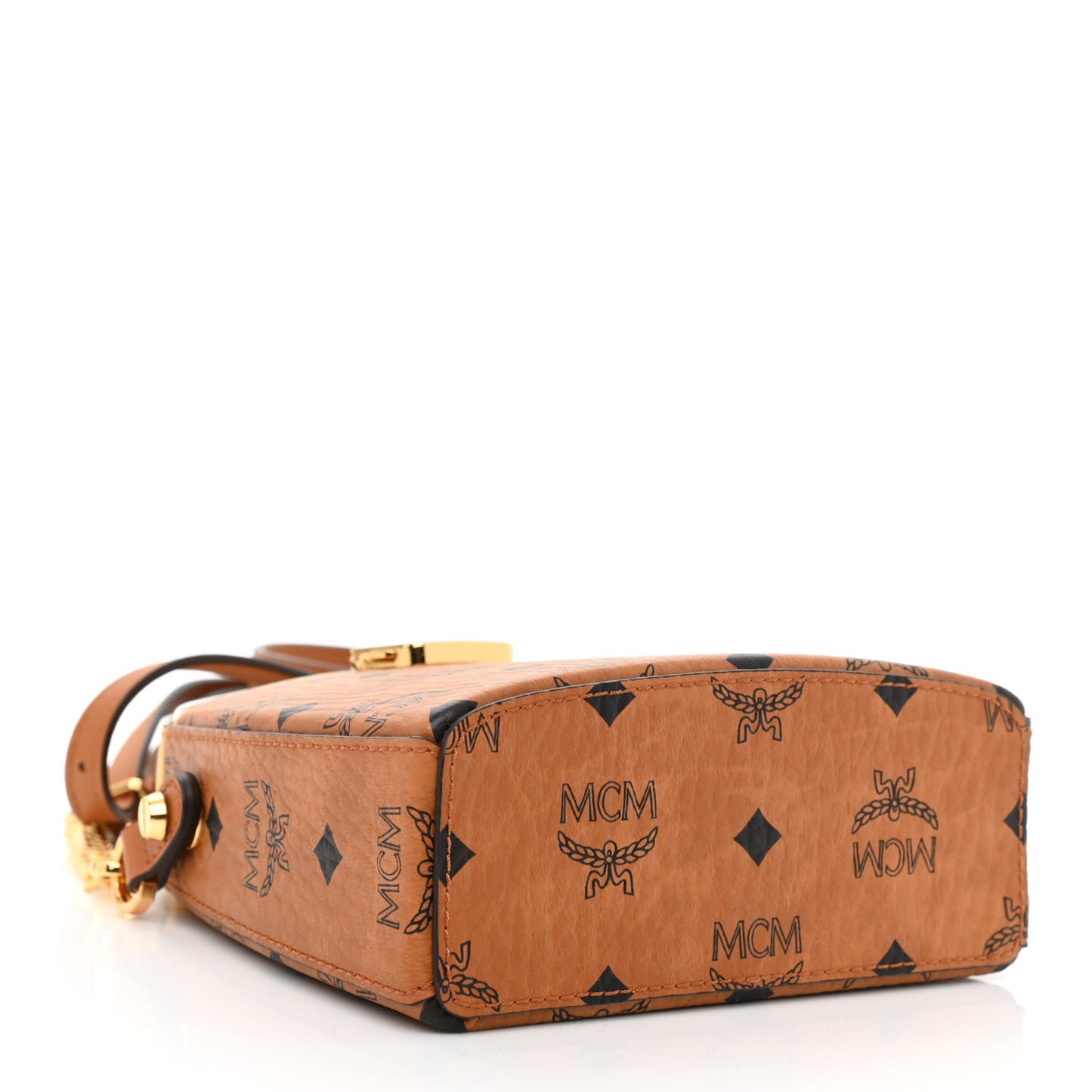 Metallic Calfskin Visetos Stark Pushlock Clutch Cognac