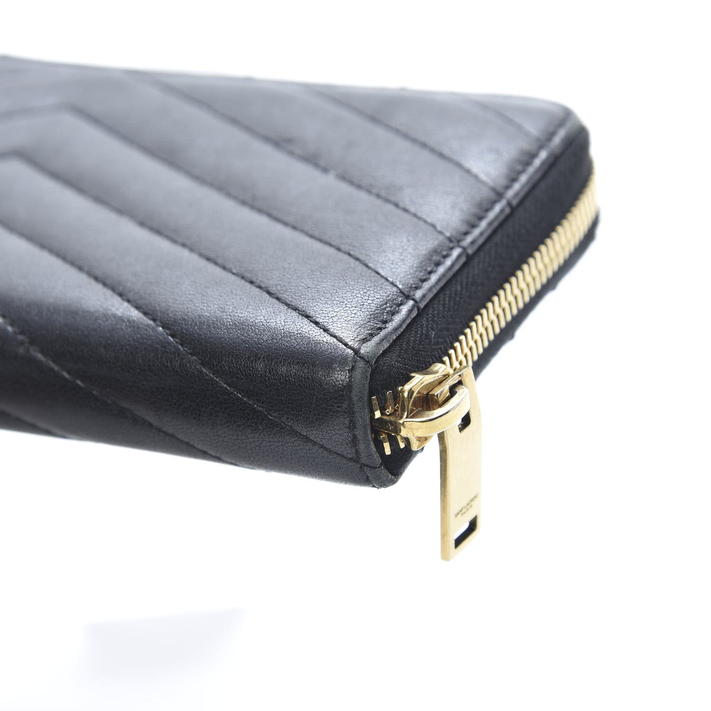 Calfskin Matelasse Chevron Monogram Zip Around Wallet Black