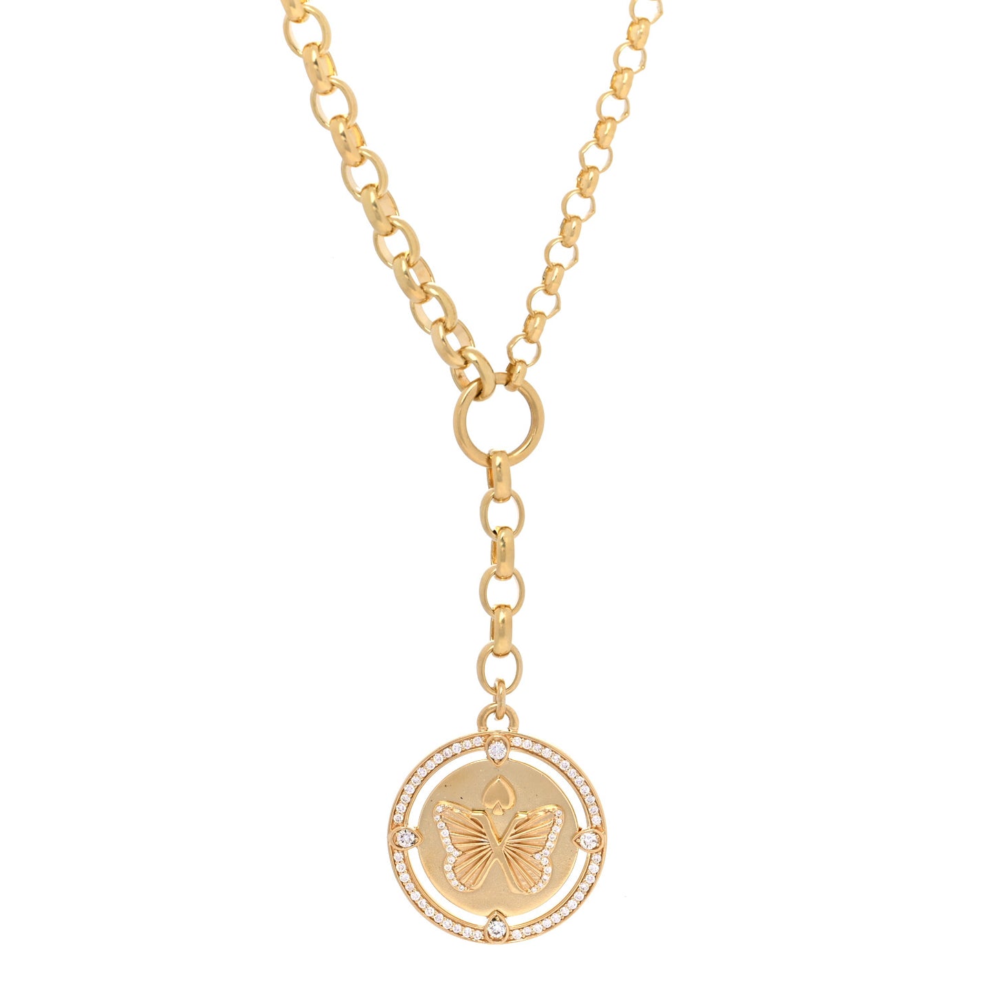 18K Yellow Gold Diamond Reverie Large Specialty Medallion Heavy Mixed Belcher Chain Necklace