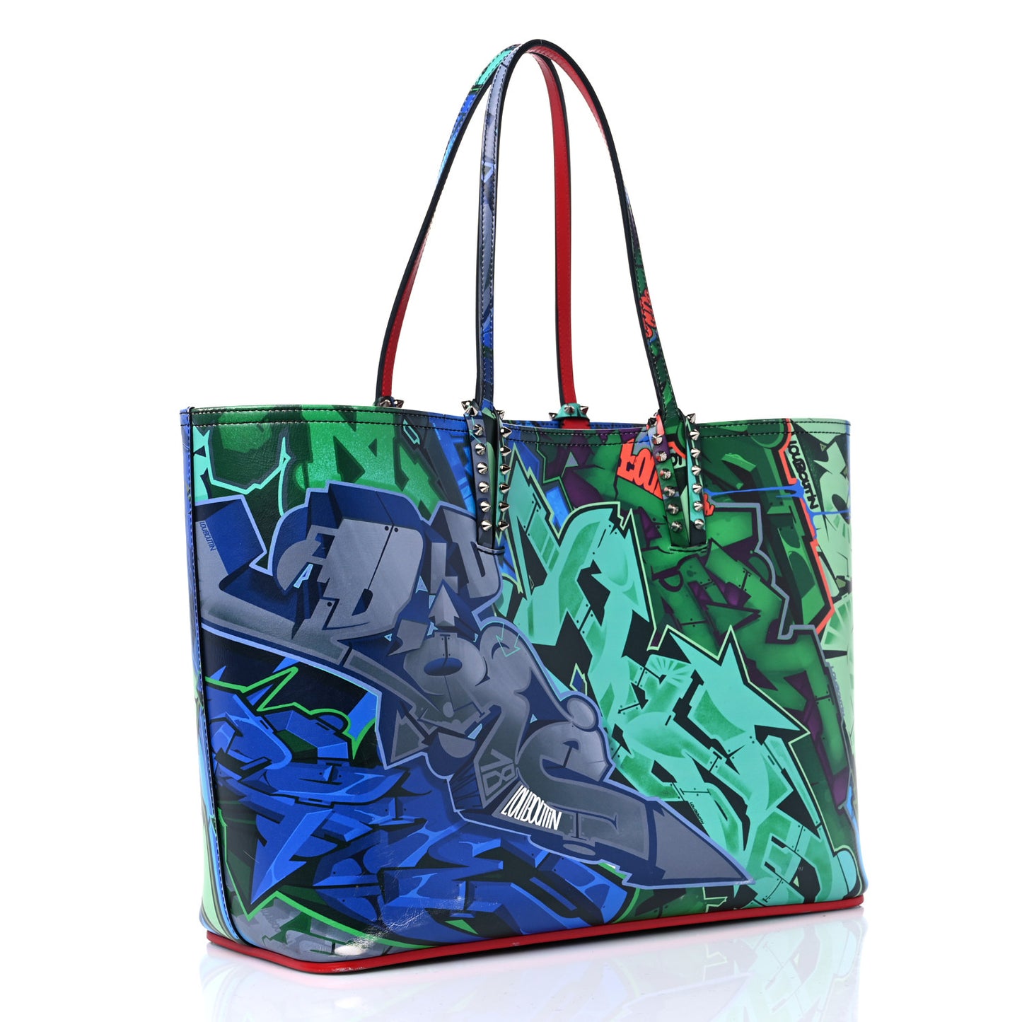 Calfskin Metro Graf Spikes East West Cabata Tote Green Multicolor