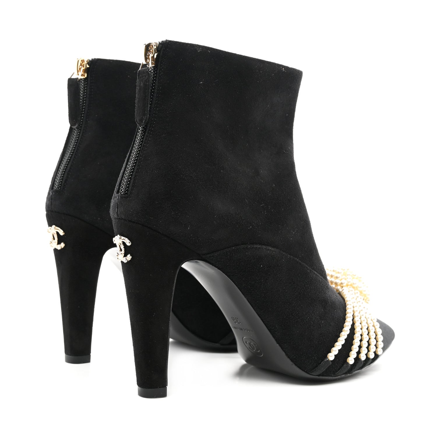 Suede Calfskin Pearl Cap Toe Short Boots 36 Black