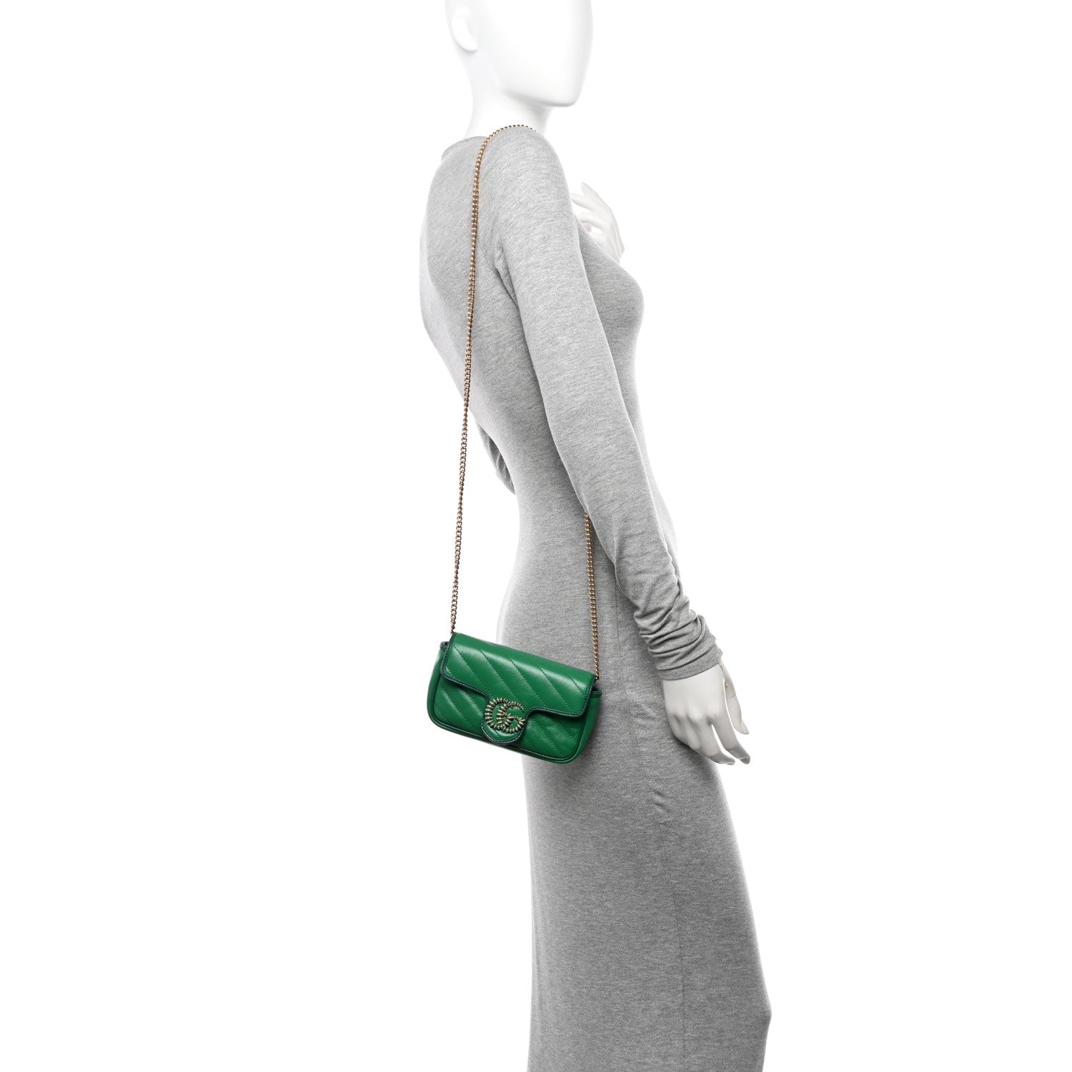 Gucci Azalea Calfskin Enamel Matelasse Diagonal Super Mini Torchon GG Marmont Shoulder Bag New Shamarock Emerald 3 of 11