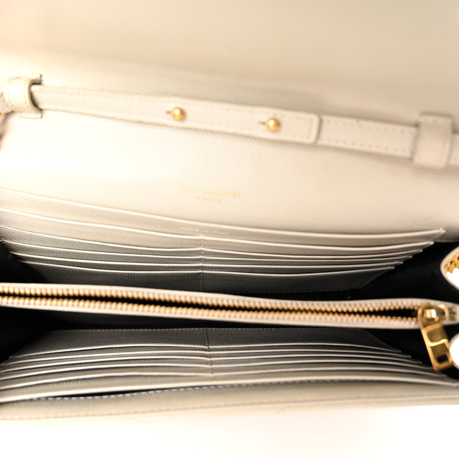 Saint Laurent Grain De Poudre Matelasse Chevron Monogram Chain Wallet Crema Soft 5 of 10