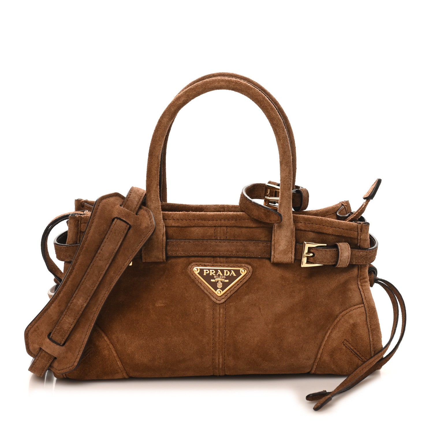 Prada Suede Triangle Mini Bonnie Shoulder Bag Cacao 1840561