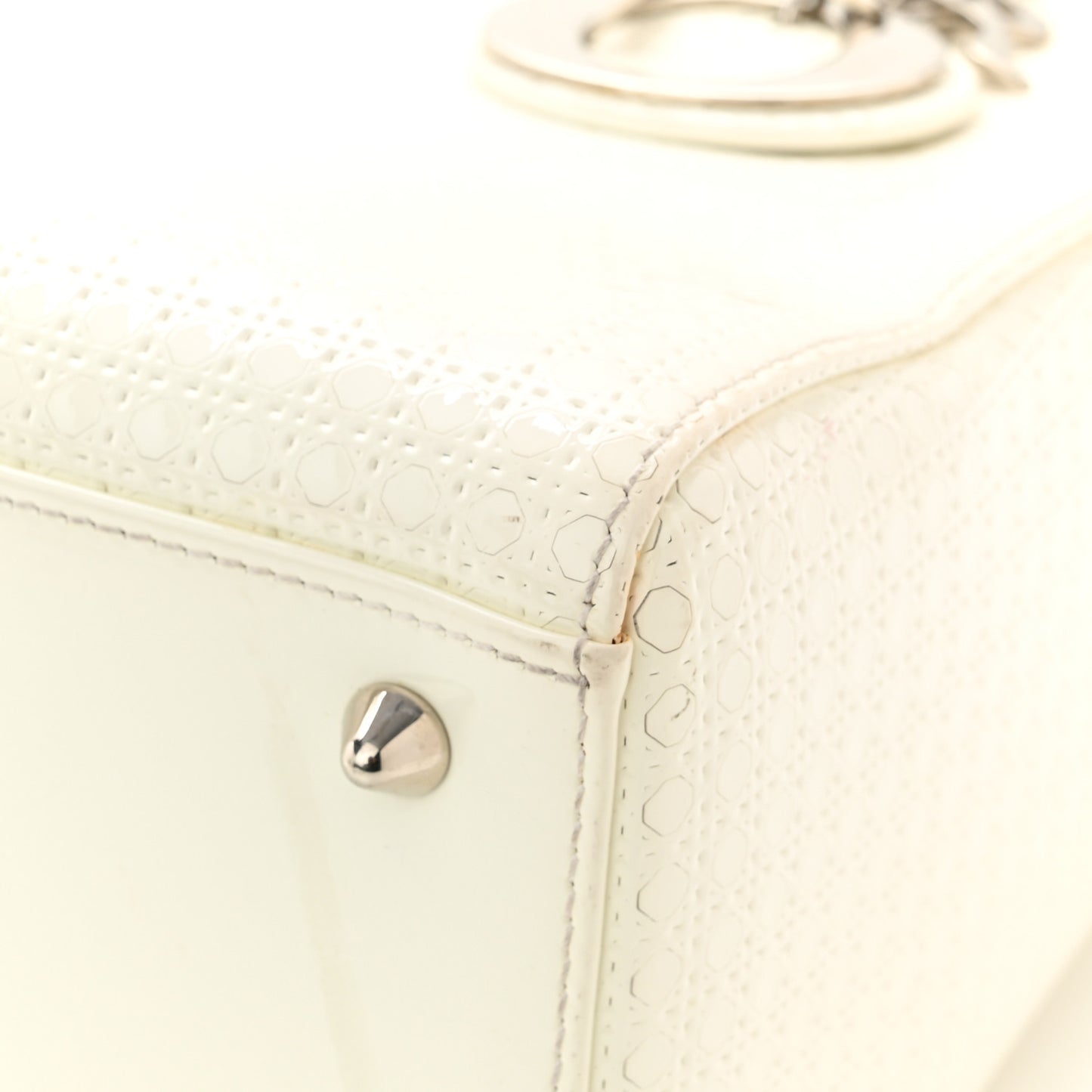 Patent Micro-Cannage Medium Lady Dior White