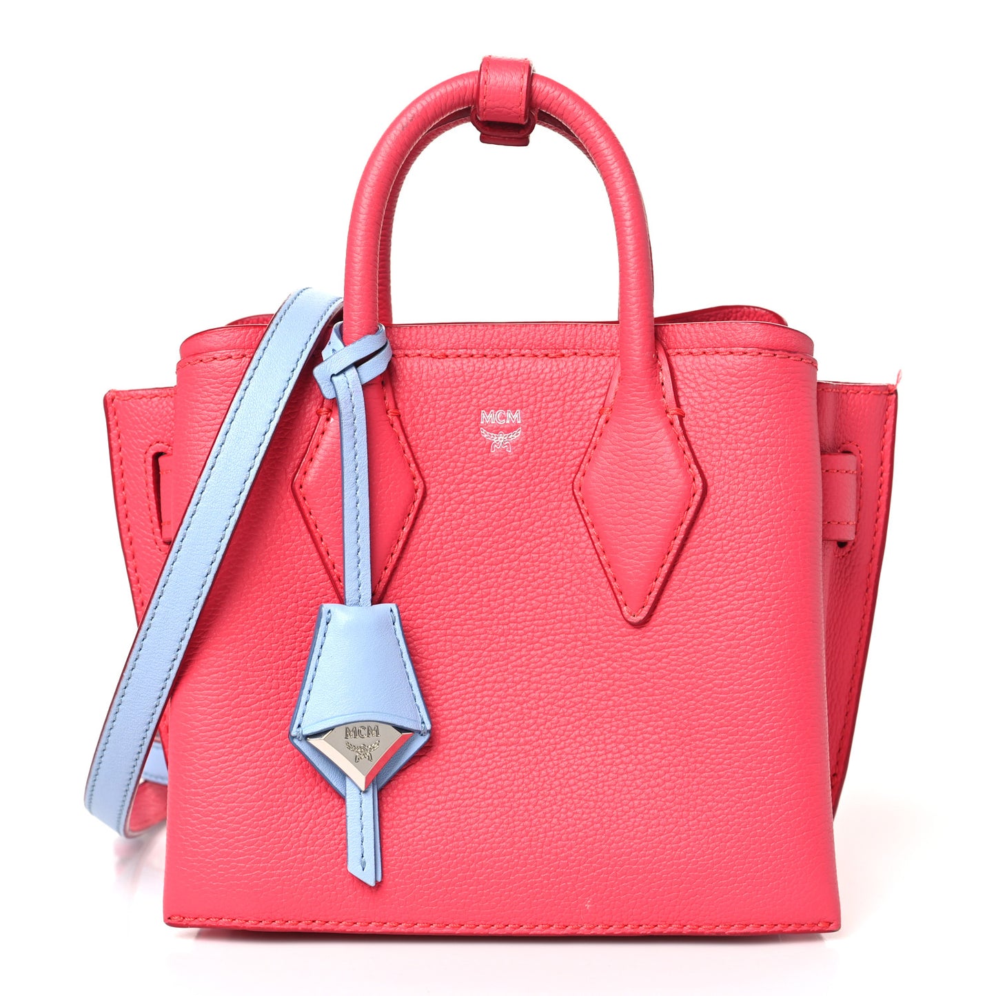 Grained Calfskin Mini Milla Tote Hot Pink Blue