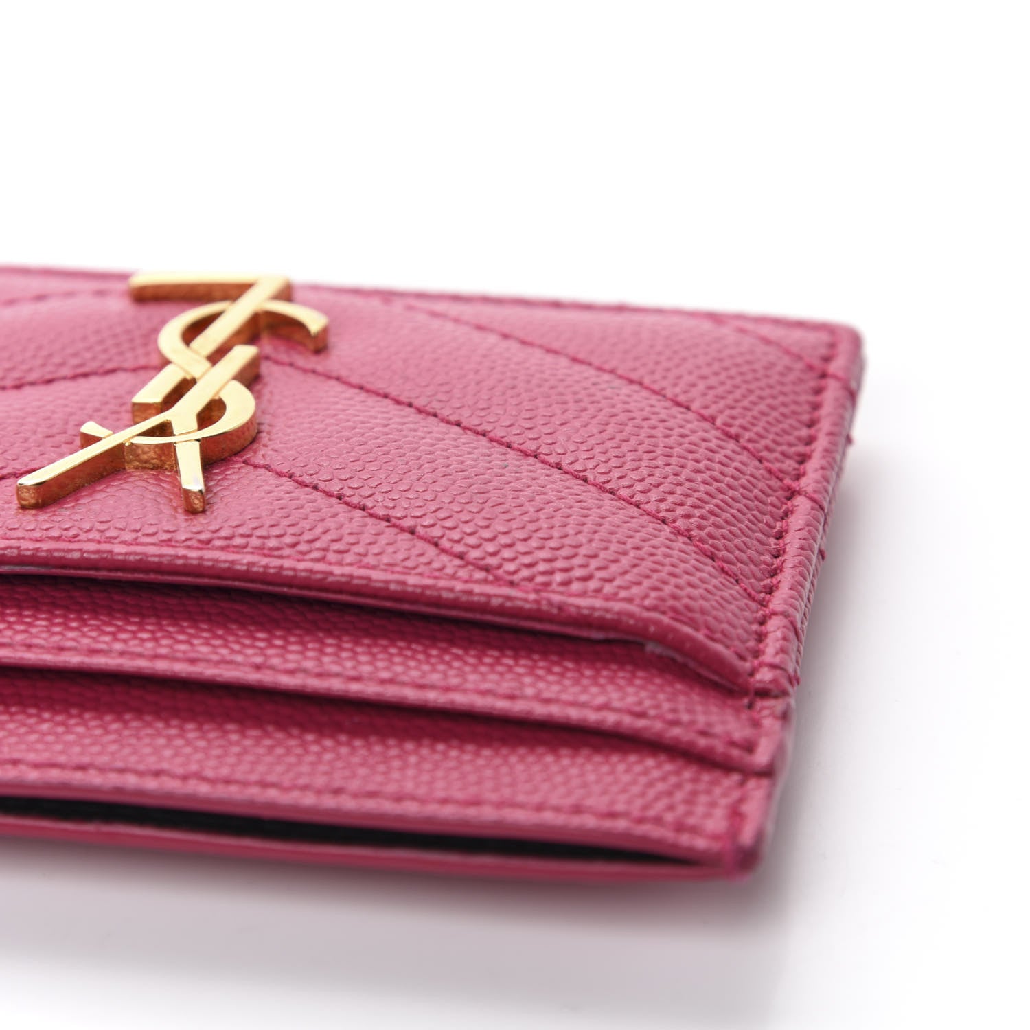 Saint Laurent Grain De Poudre Matelasse Chevron Monogram Credit Card Case Fresh Fuxia 7 of 9