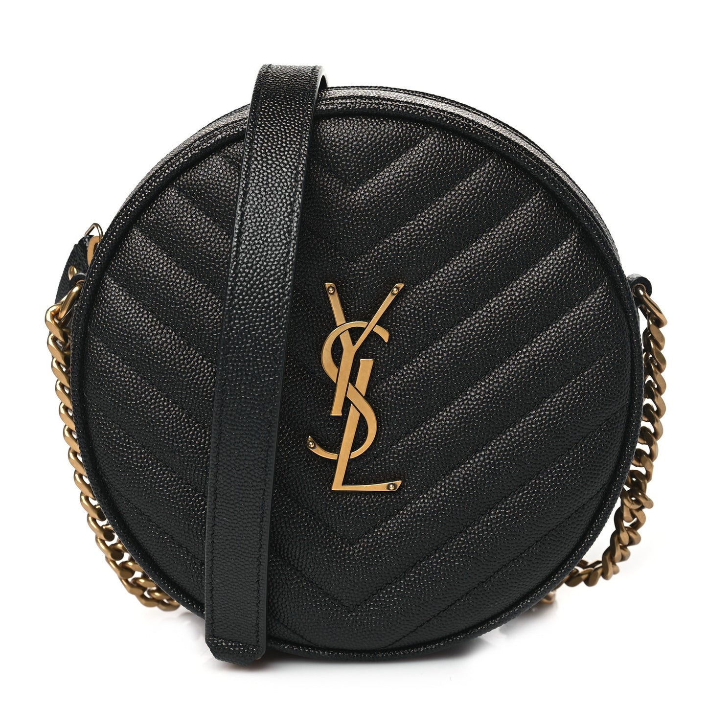 Grain De Poudre Matelasse Chevron Quilted Round Vinyle Camera Bag Black