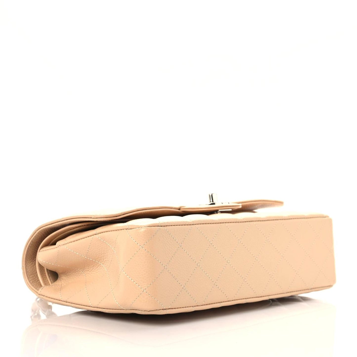 Caviar Quilted Medium Double Flap Beige