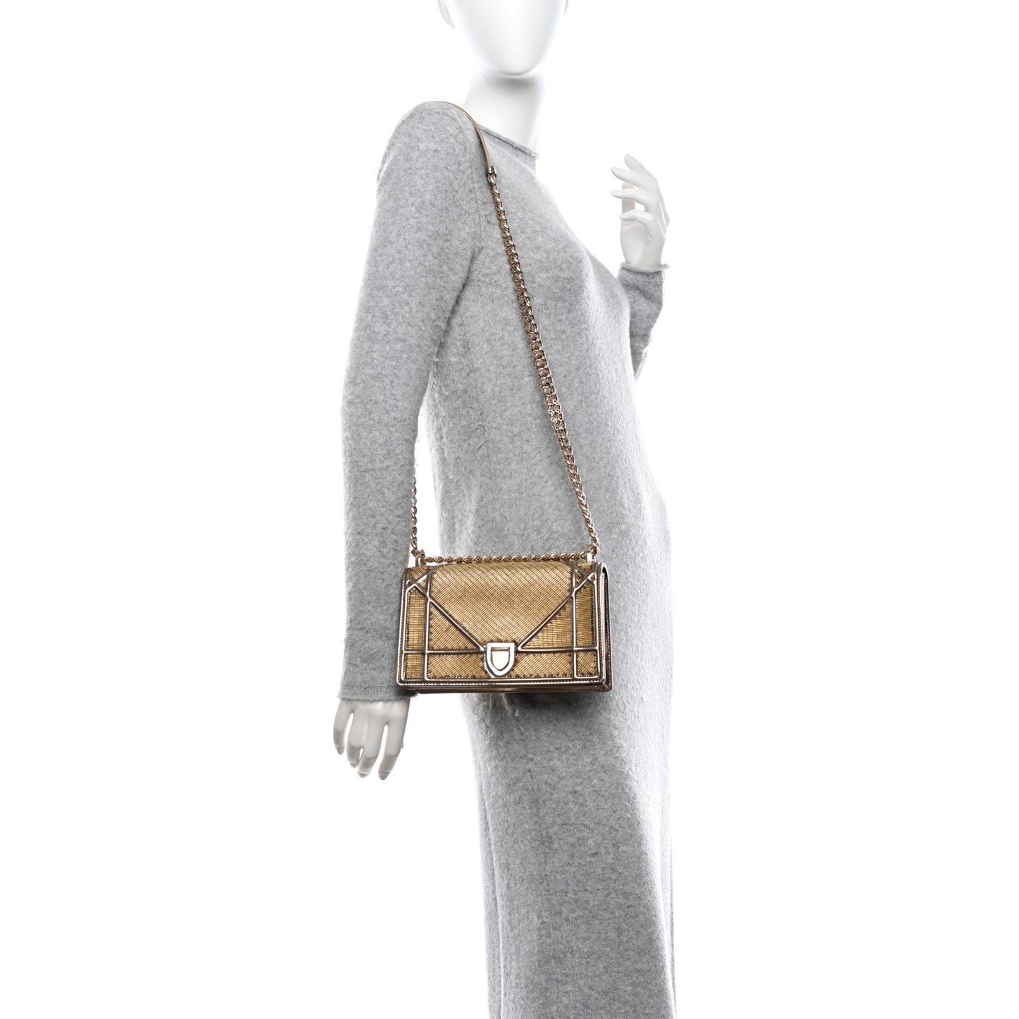 Metallic Calfskin Beaded Small Diorama Flap Bag Gold