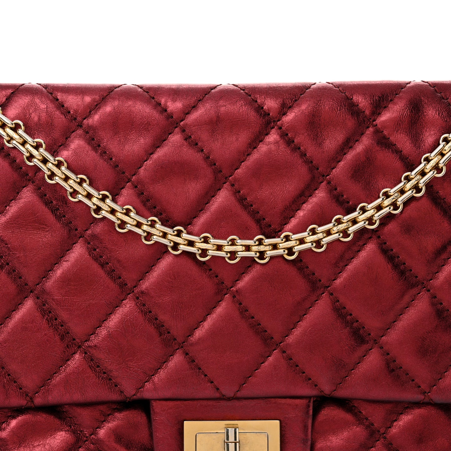 Metallic Aged Calfskin Quilted 2.55 Reissue 227 Flap Dark Red
