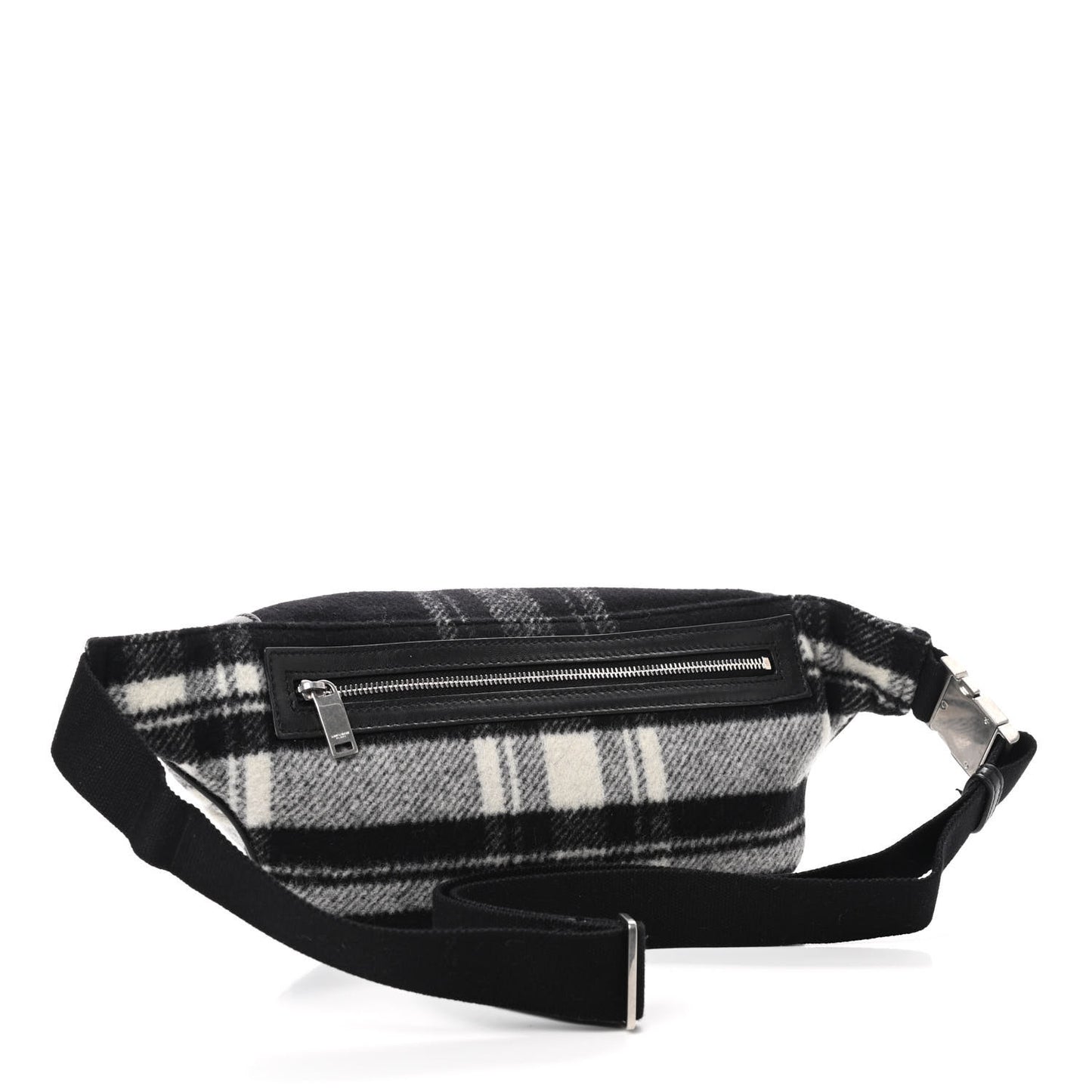 Wool Tartan Belt Bag Black White