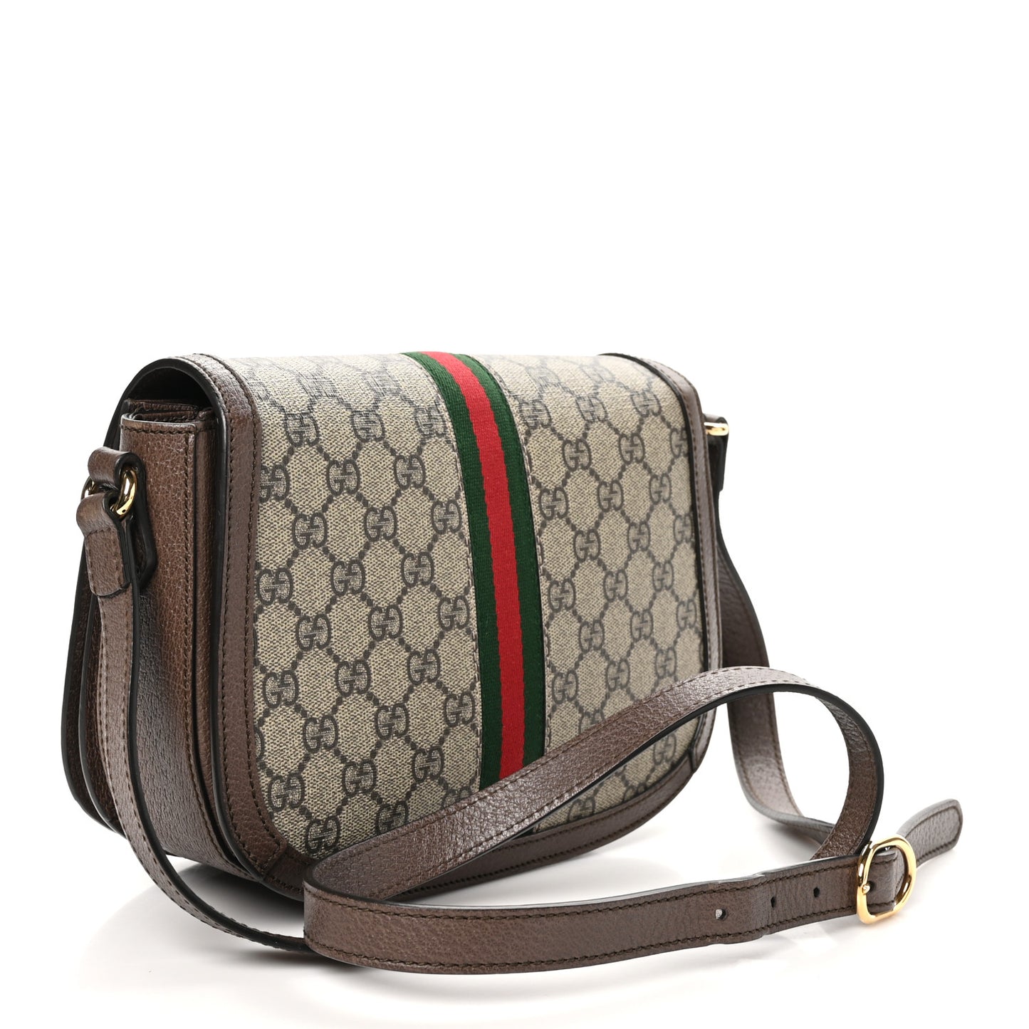 GG Supreme Monogram Web Small Ophidia Flap Messenger Bag Brown