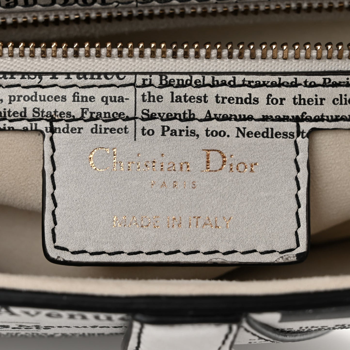 Calfskin Newspaper Printed Saddle Bag With Strap Black White