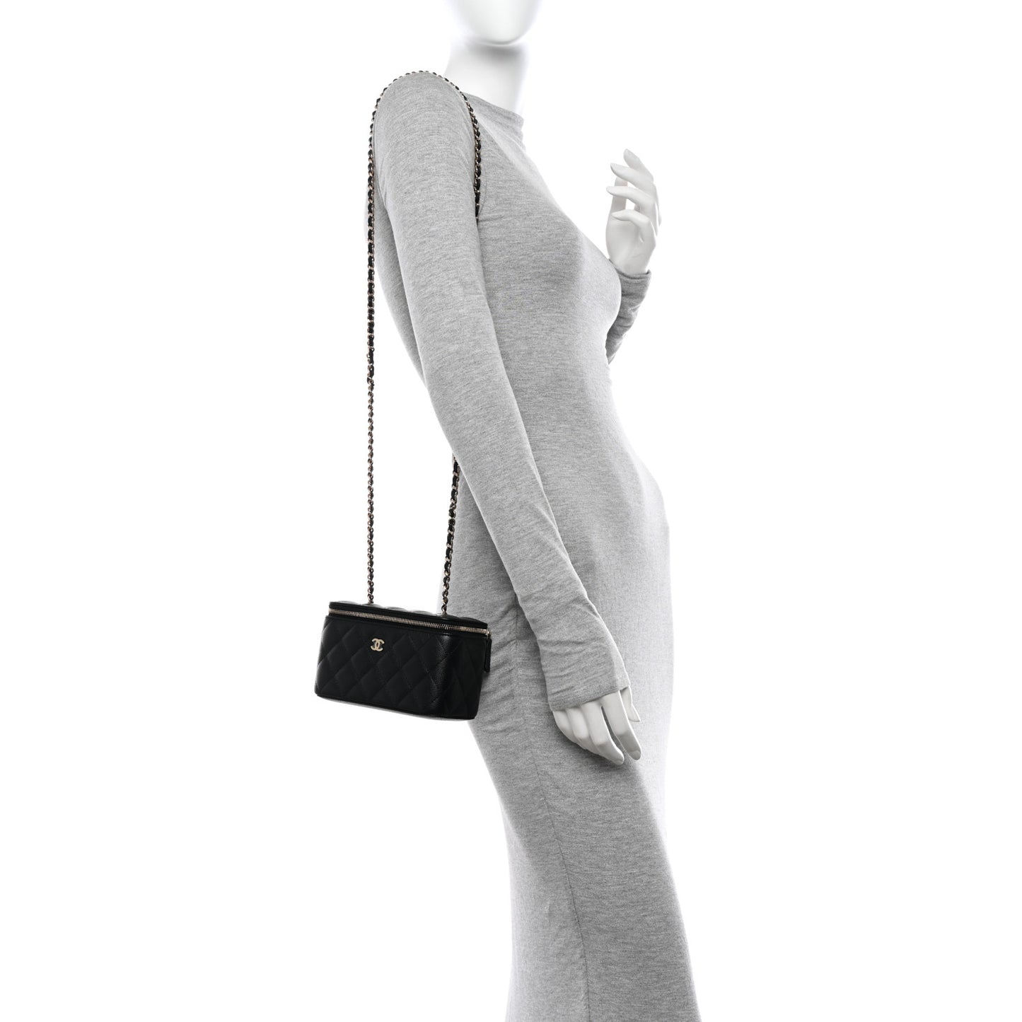 Caviar Quilted Small Vanity Case With Chain Black