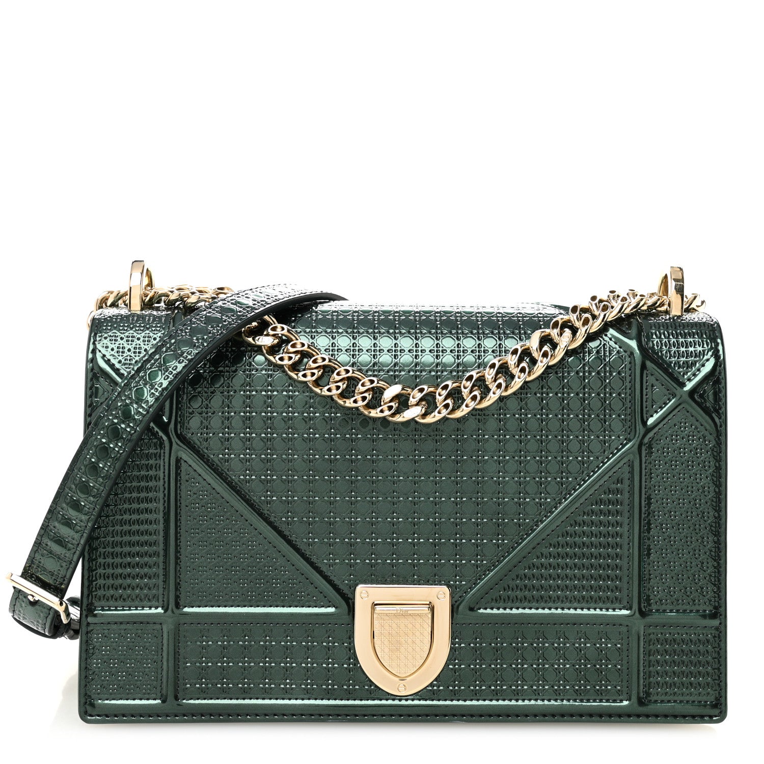 Christian Dior Metallic Patent Micro-Cannage Medium Diorama Flap